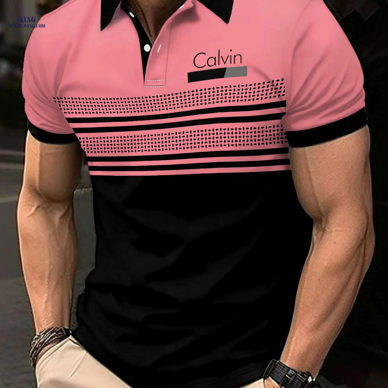Men's Geometric Striped T-Shirt - Lightweight, Breathable, Comfortable   OAXG JONPL100 / S