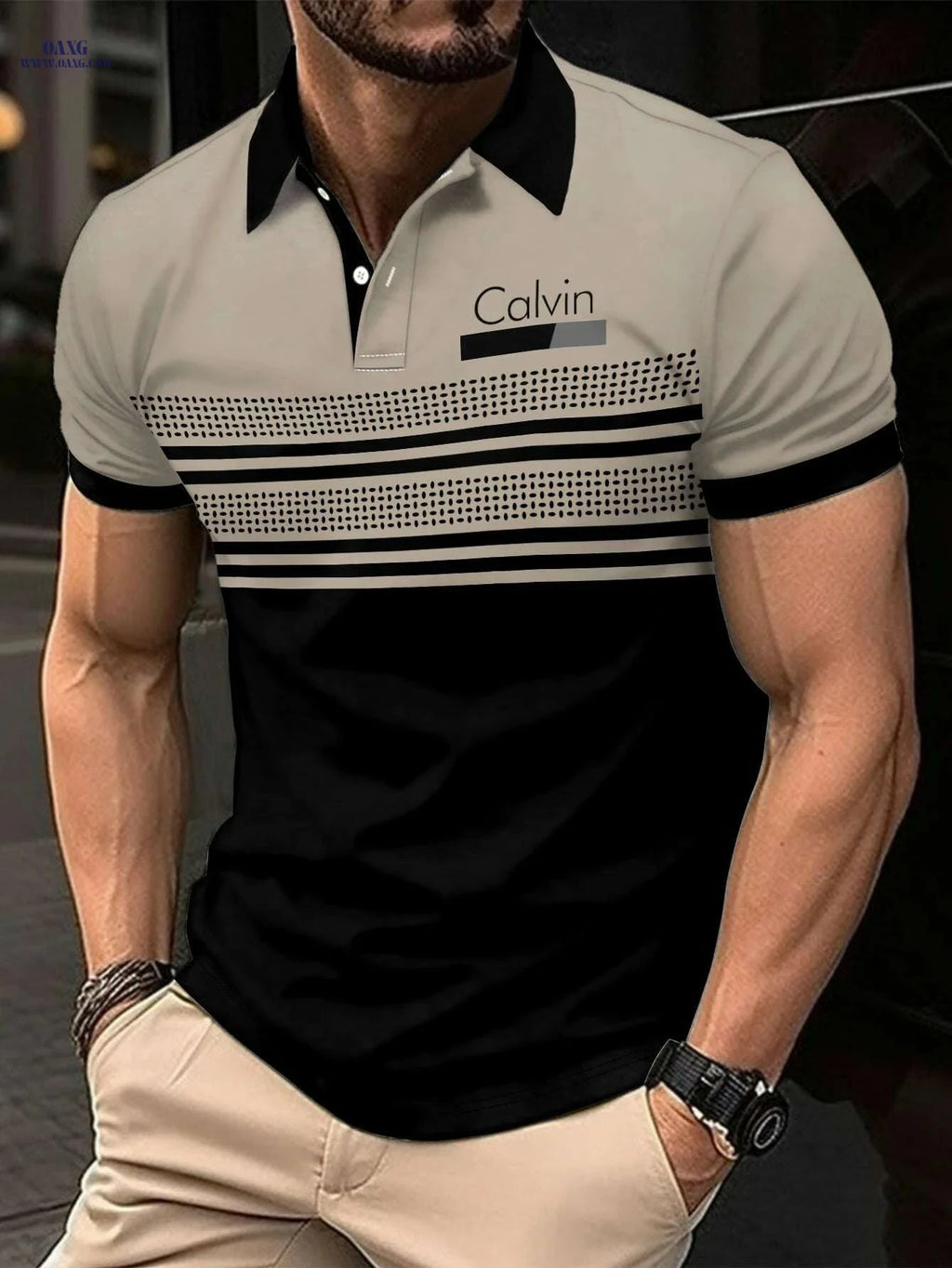 Men's Geometric Striped T-Shirt - Lightweight, Breathable, Comfortable   OAXG JONPL100 / S