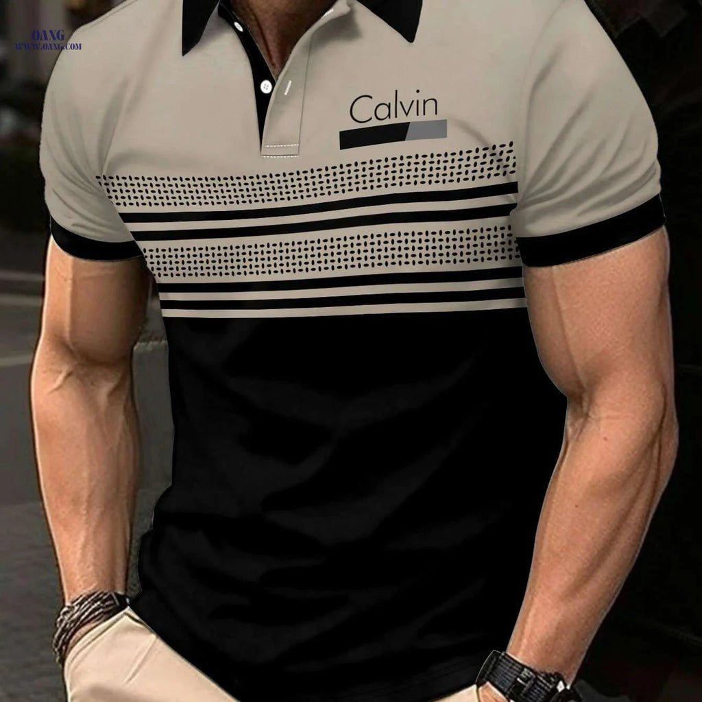 Men's Geometric Striped T-Shirt - Lightweight, Breathable, Comfortable   OAXG JONPL100 / S