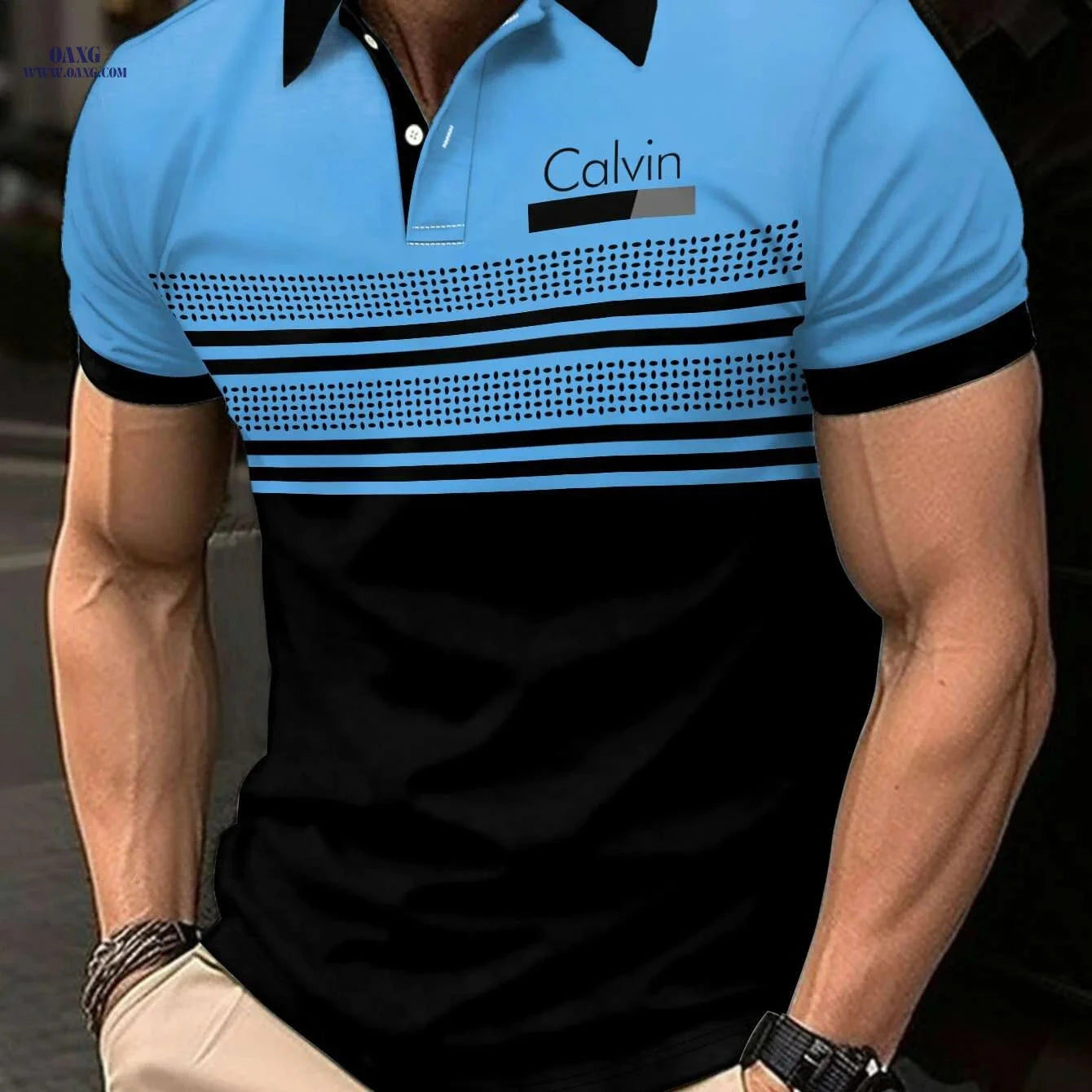 Men's Geometric Striped T-Shirt - Lightweight, Breathable, Comfortable   OAXG JONPL100 / S