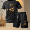 Men's Golden Scorpion Print Casual Two-Piece Set - Short Sleeve T-Shirt   OAXG 