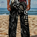 Men's Gothic Loose Fit Pants - Skull & Robot Print, Casual Summer Wear   OAXG 