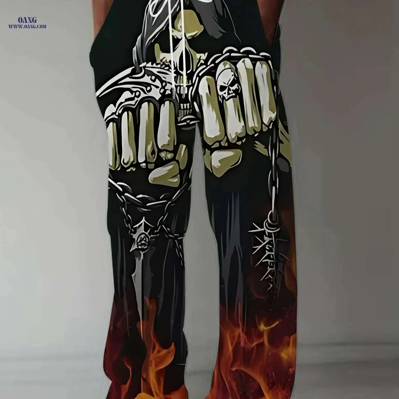 Men's Gothic Loose Fit Pants - Skull & Robot Print, Casual Summer Wear   OAXG 
