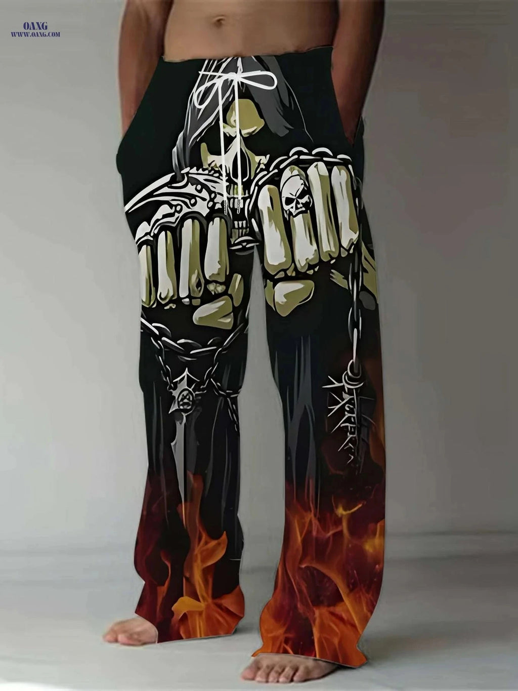 Men's Gothic Loose Fit Pants - Skull & Robot Print, Casual Summer Wear   OAXG Black / M