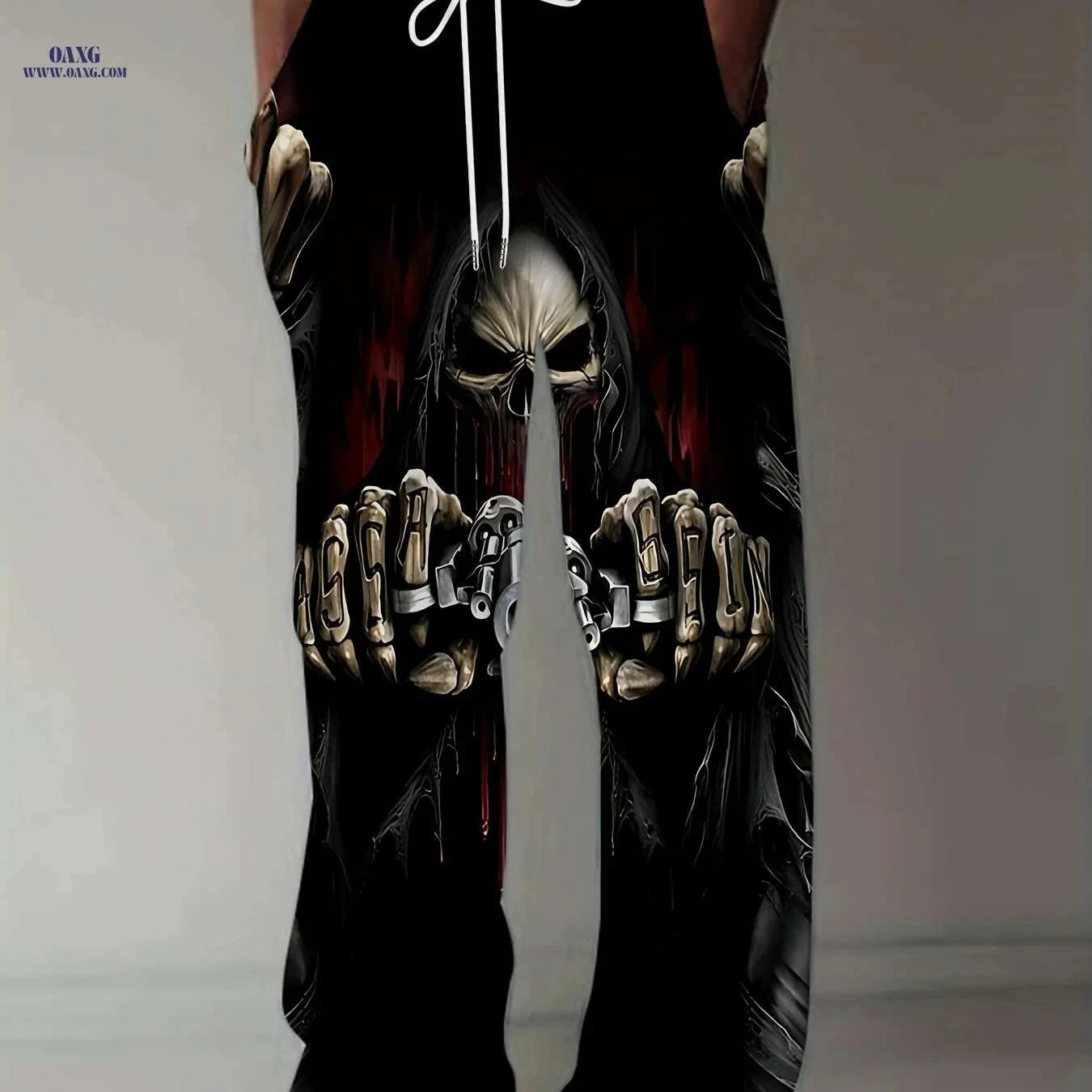 Men's Gothic Loose Fit Pants - Skull & Robot Print, Casual Summer Wear   OAXG Black / M