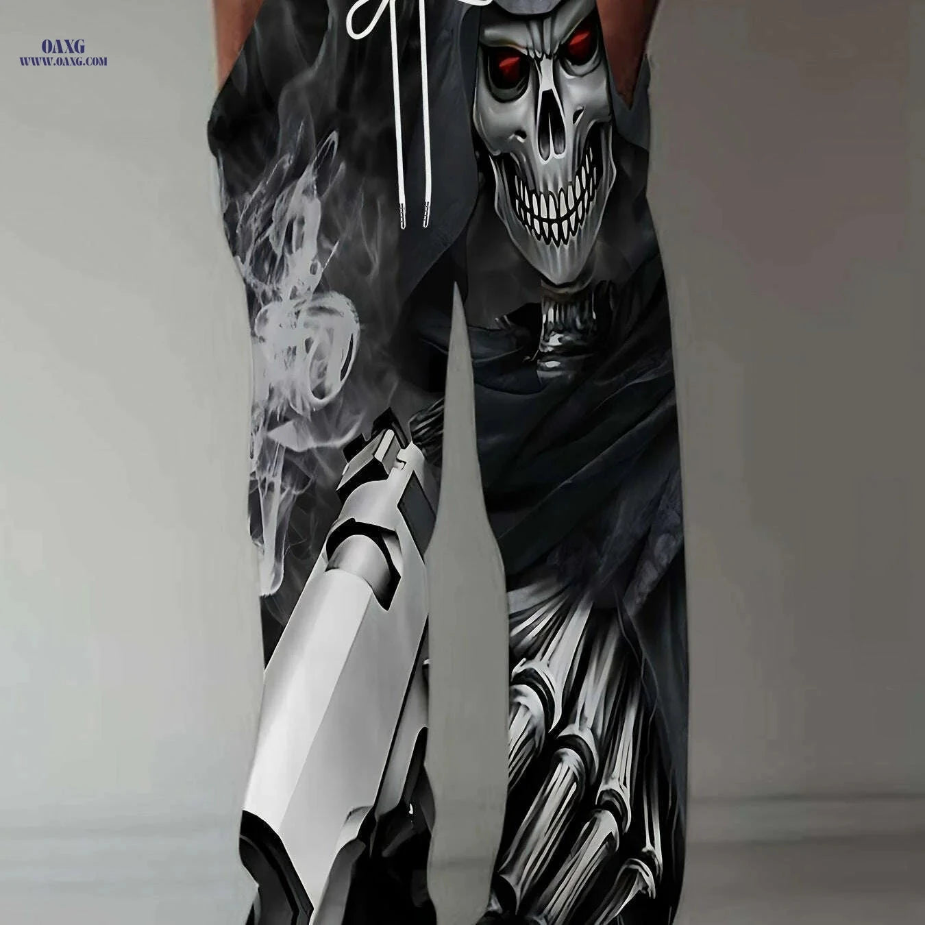 Men's Gothic Loose Fit Pants - Skull & Robot Print, Casual Summer Wear   OAXG 