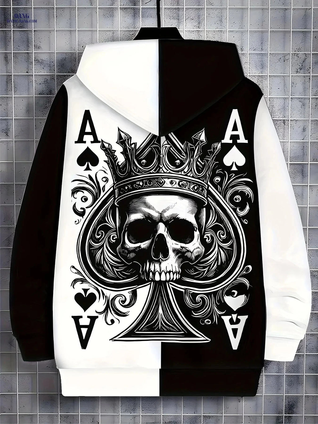 Men's Gothic Skull Hoodie - Ace of Spades Print, Zip-Up Design   OAXG 【Multicolor】 / FR M