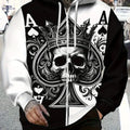 Men's Gothic Skull Hoodie - Ace of Spades Print, Zip-Up Design   OAXG 