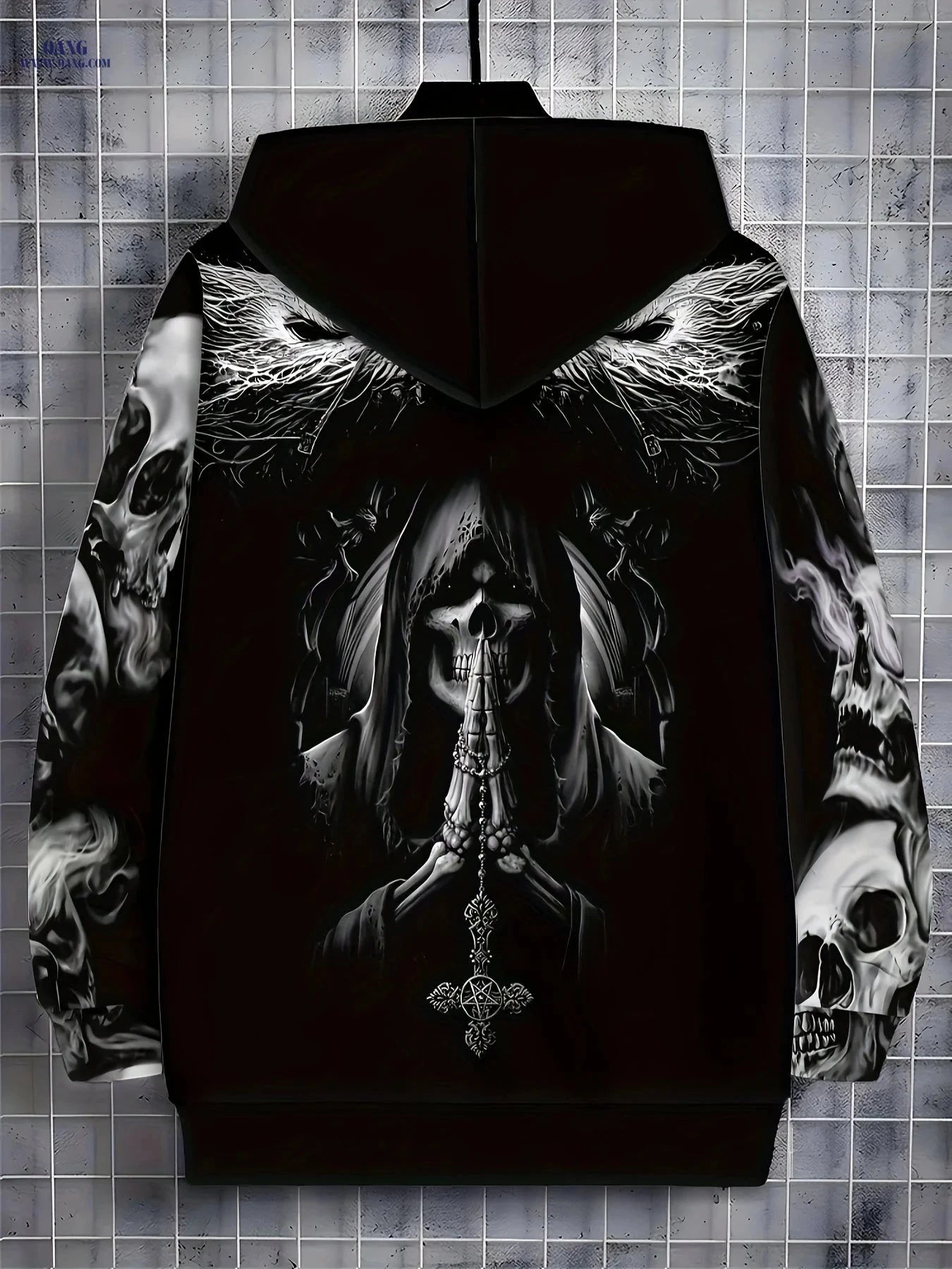 Men's Gothic Skull Hoodie - Long Sleeve, Casual Fall Fashion   OAXG 