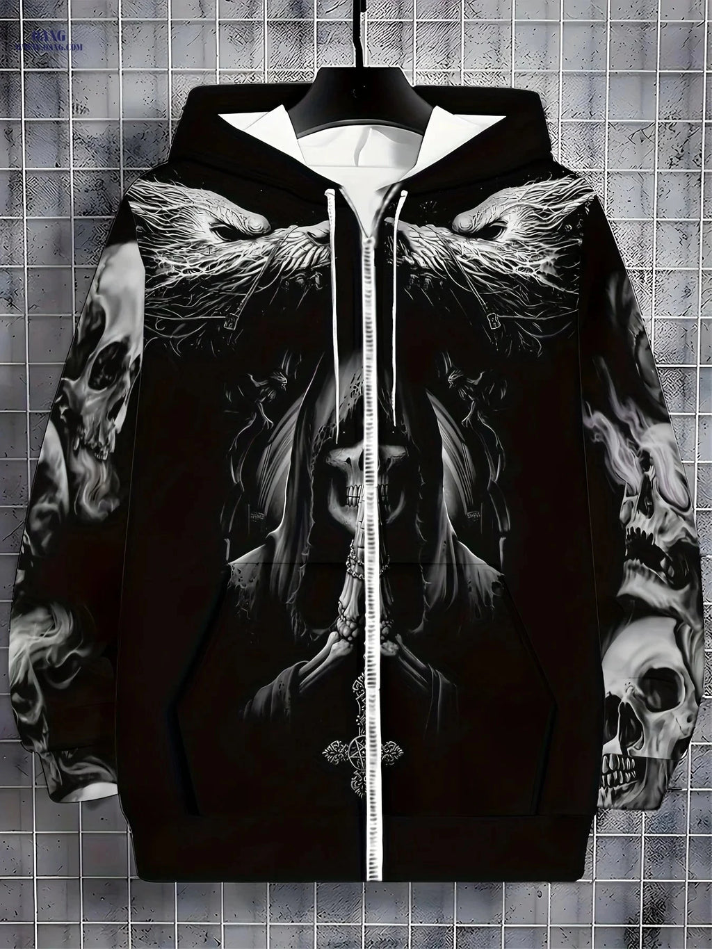 Men's Gothic Skull Hoodie - Long Sleeve, Casual Fall Fashion   OAXG 