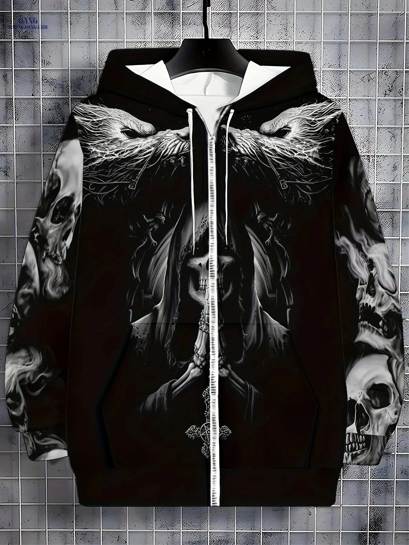 Men's Gothic Skull Hoodie - Long Sleeve, Casual Fall Fashion   OAXG 
