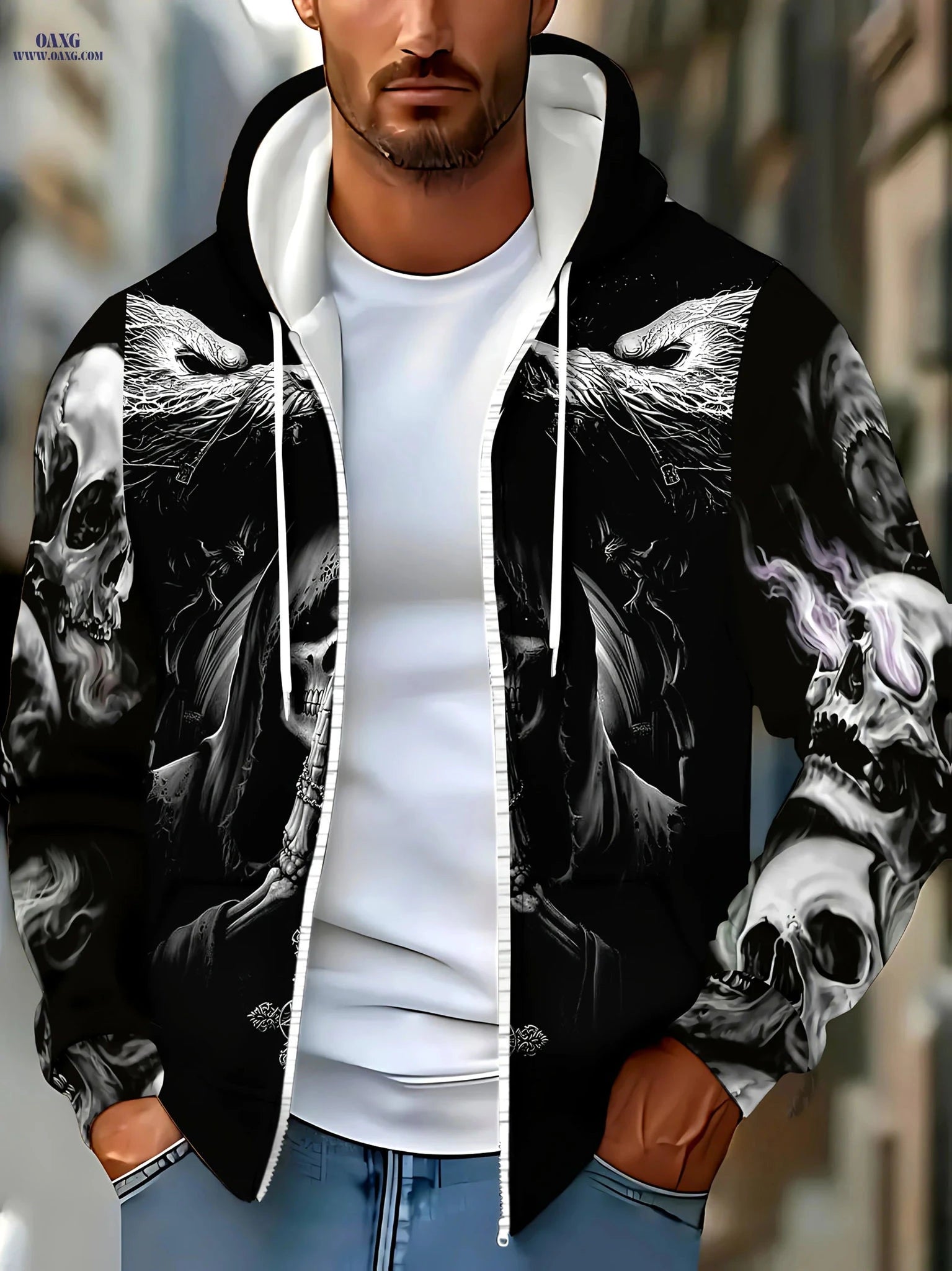 Men's Gothic Skull Hoodie - Long Sleeve, Casual Fall Fashion   OAXG Multicolor / FR M