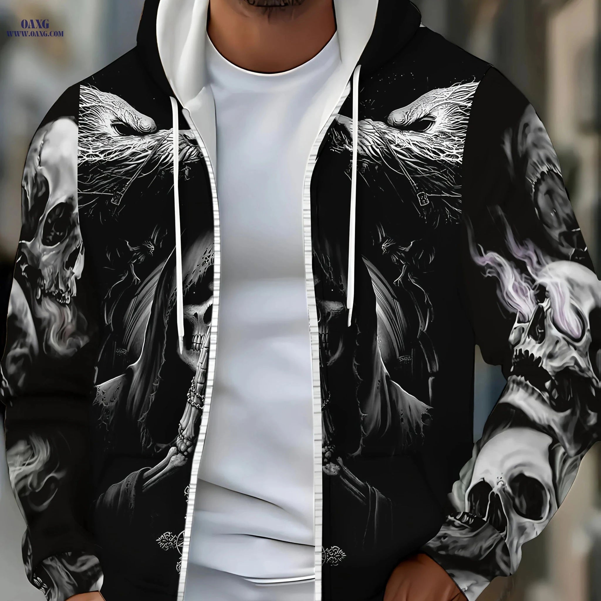 Men's Gothic Skull Hoodie - Long Sleeve, Casual Fall Fashion   OAXG Multicolor / FR M