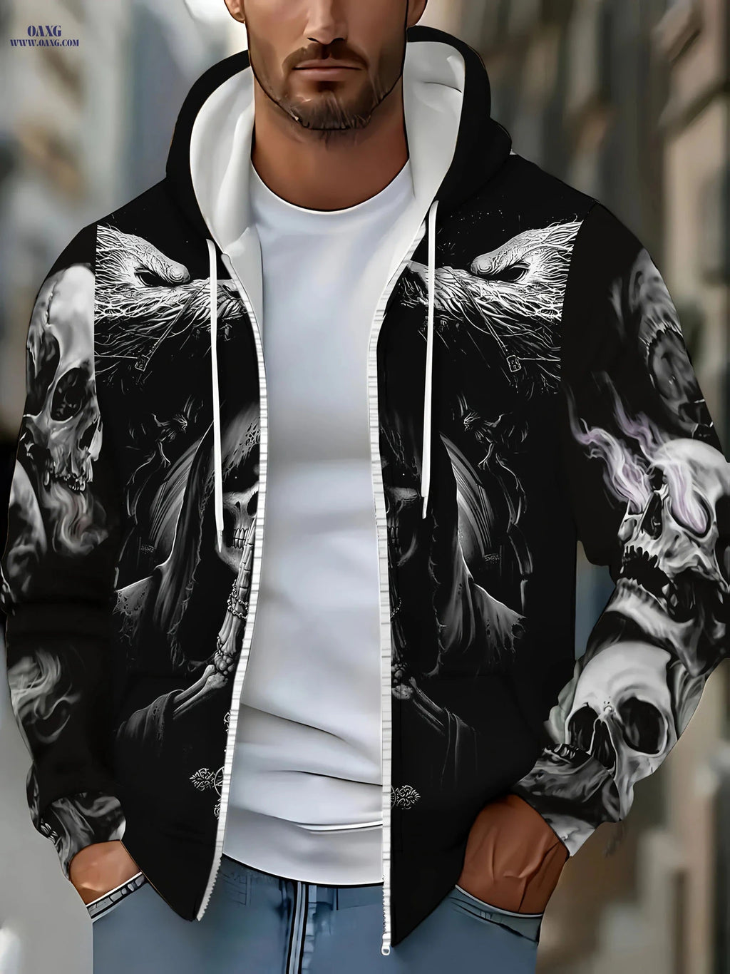 Men's Gothic Skull Hoodie - Long Sleeve, Casual Fall Fashion   OAXG Multicolor / FR M