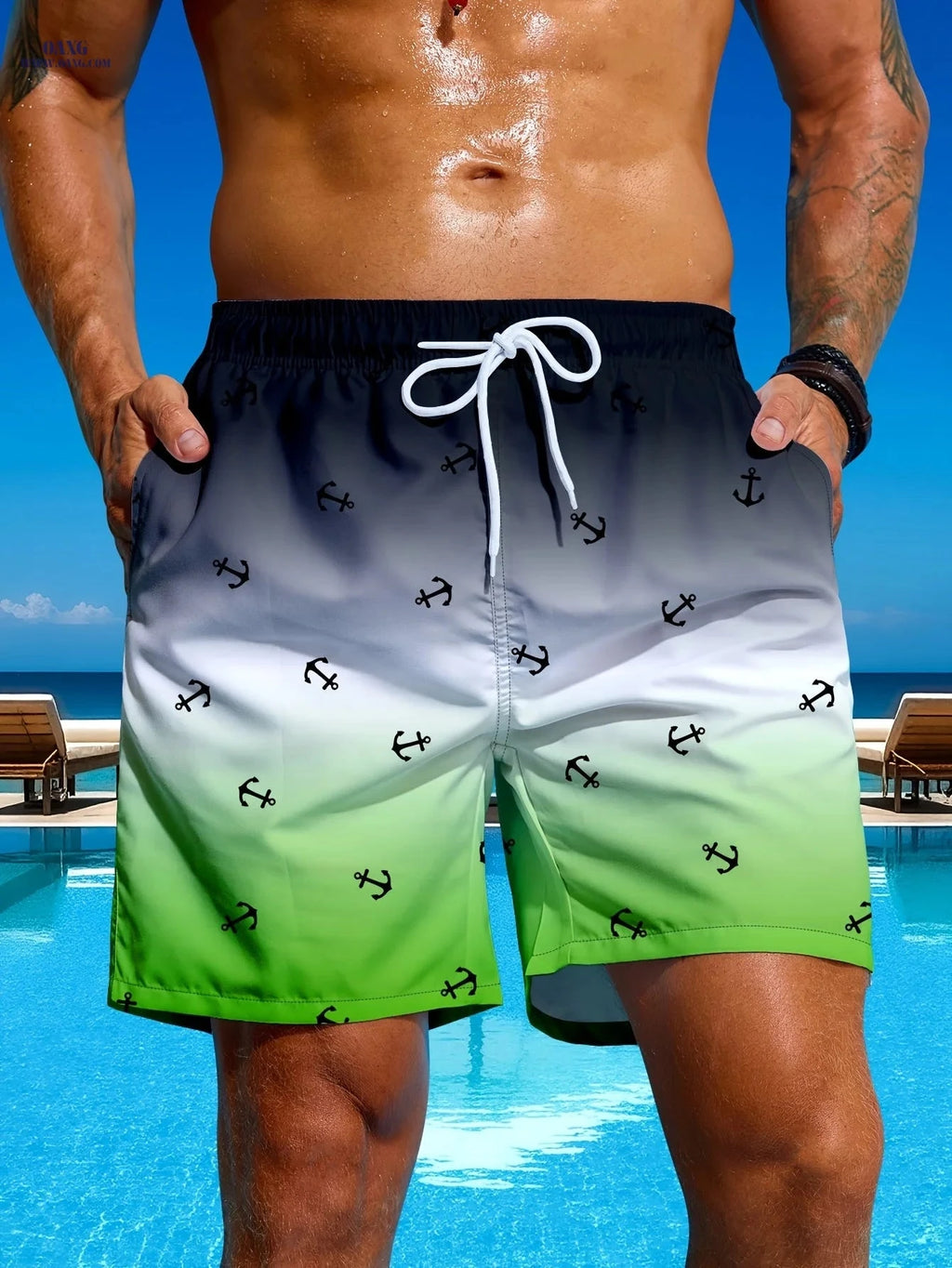 Men's Gradient Anchor Print Swim Trunks - Perfect for Beach Days   OAXG 