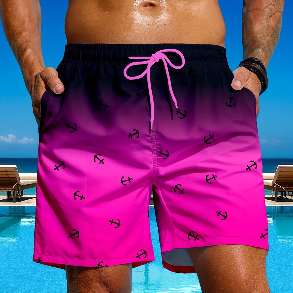 Men's Gradient Anchor Print Swim Trunks - Perfect for Beach Days   OAXG 