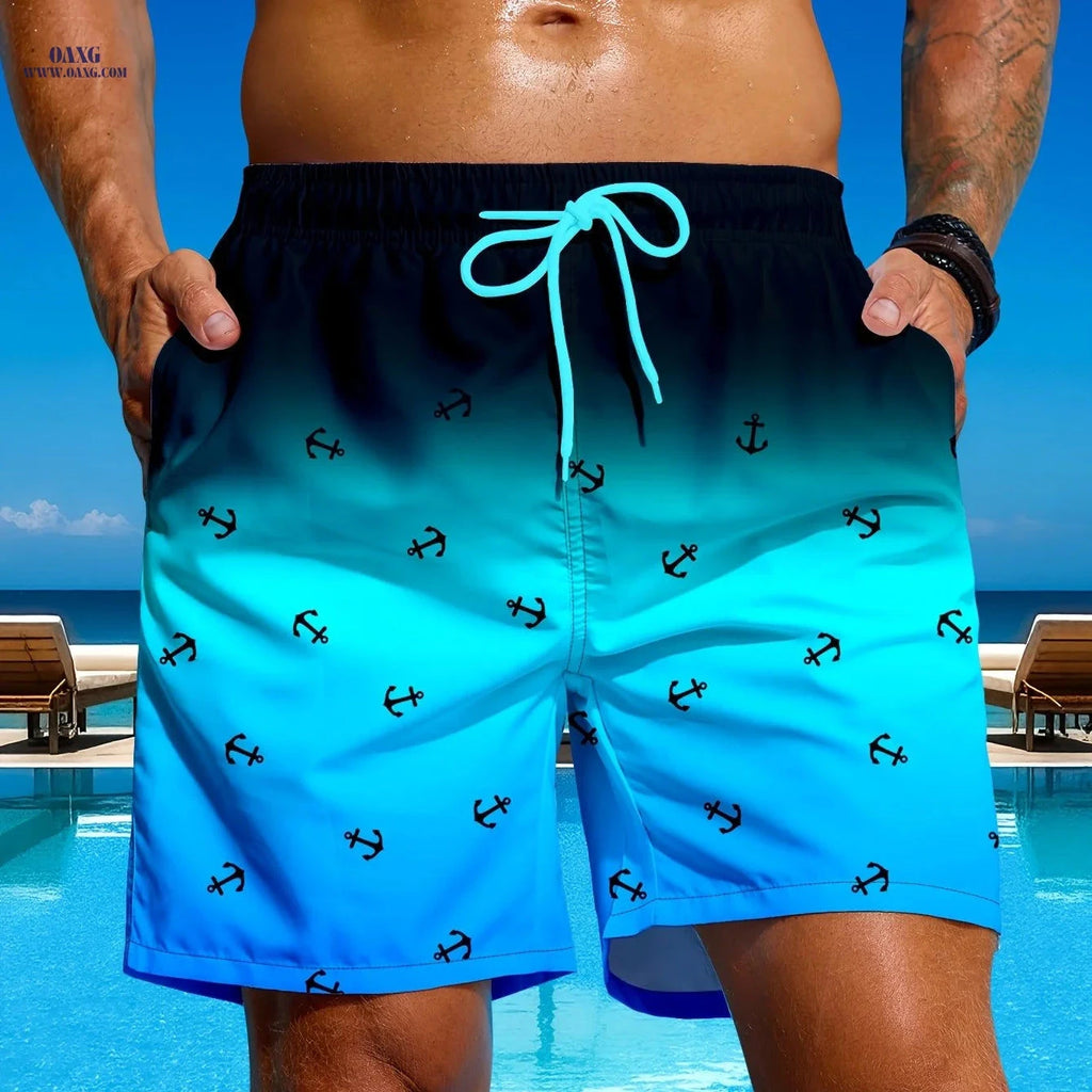 Men's Gradient Anchor Print Swim Trunks - Perfect for Beach Days   OAXG Blue / FR S