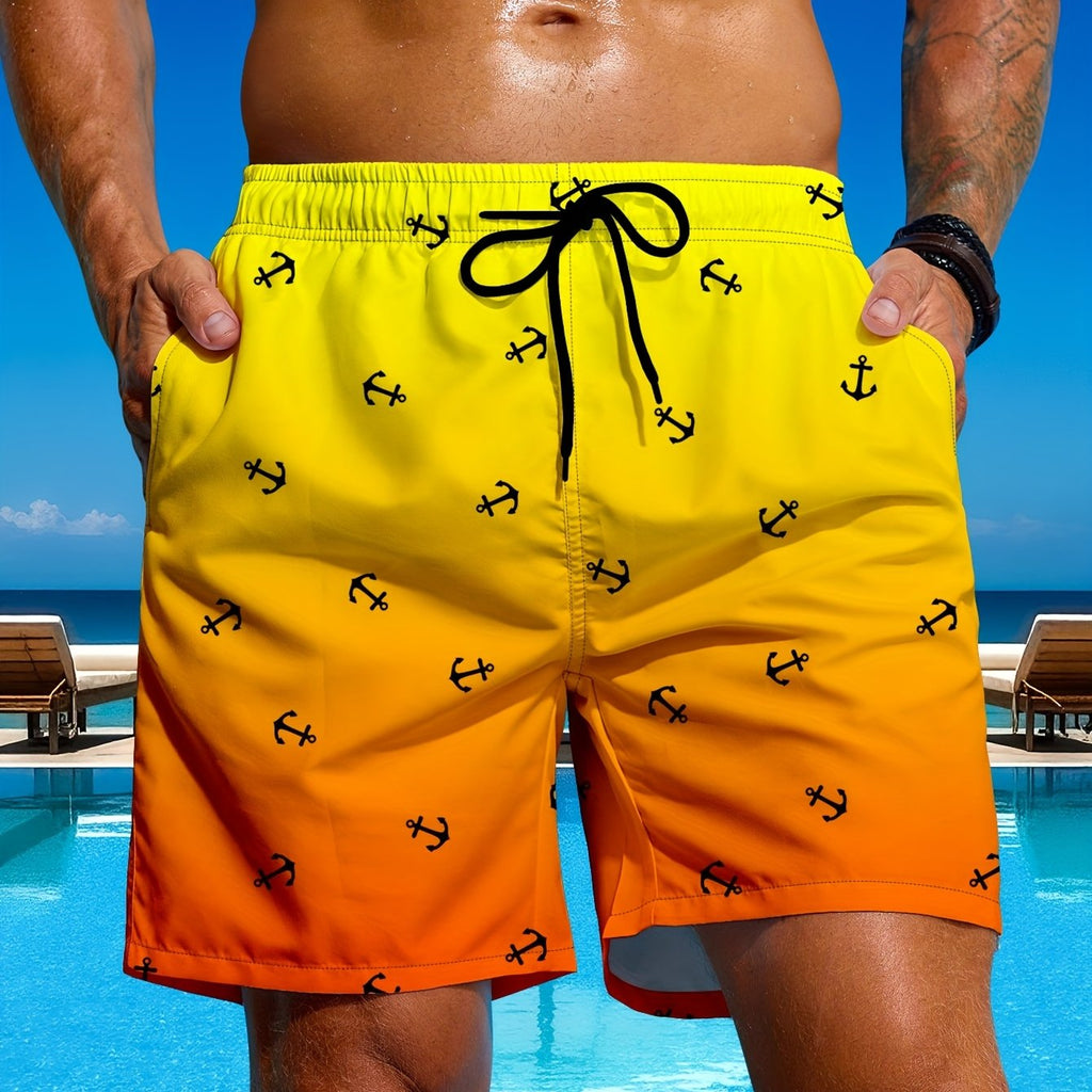 Men's Gradient Anchor Print Swim Trunks - Perfect for Beach Days   OAXG Blue / FR S