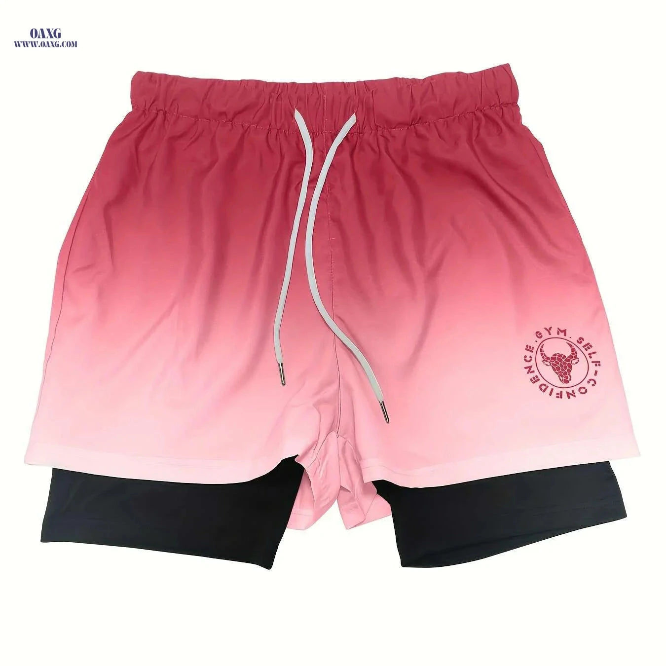 Men's Gradient Athletic Shorts - Breathable, Adjustable Drawstring, Black to Gray   OAXG 