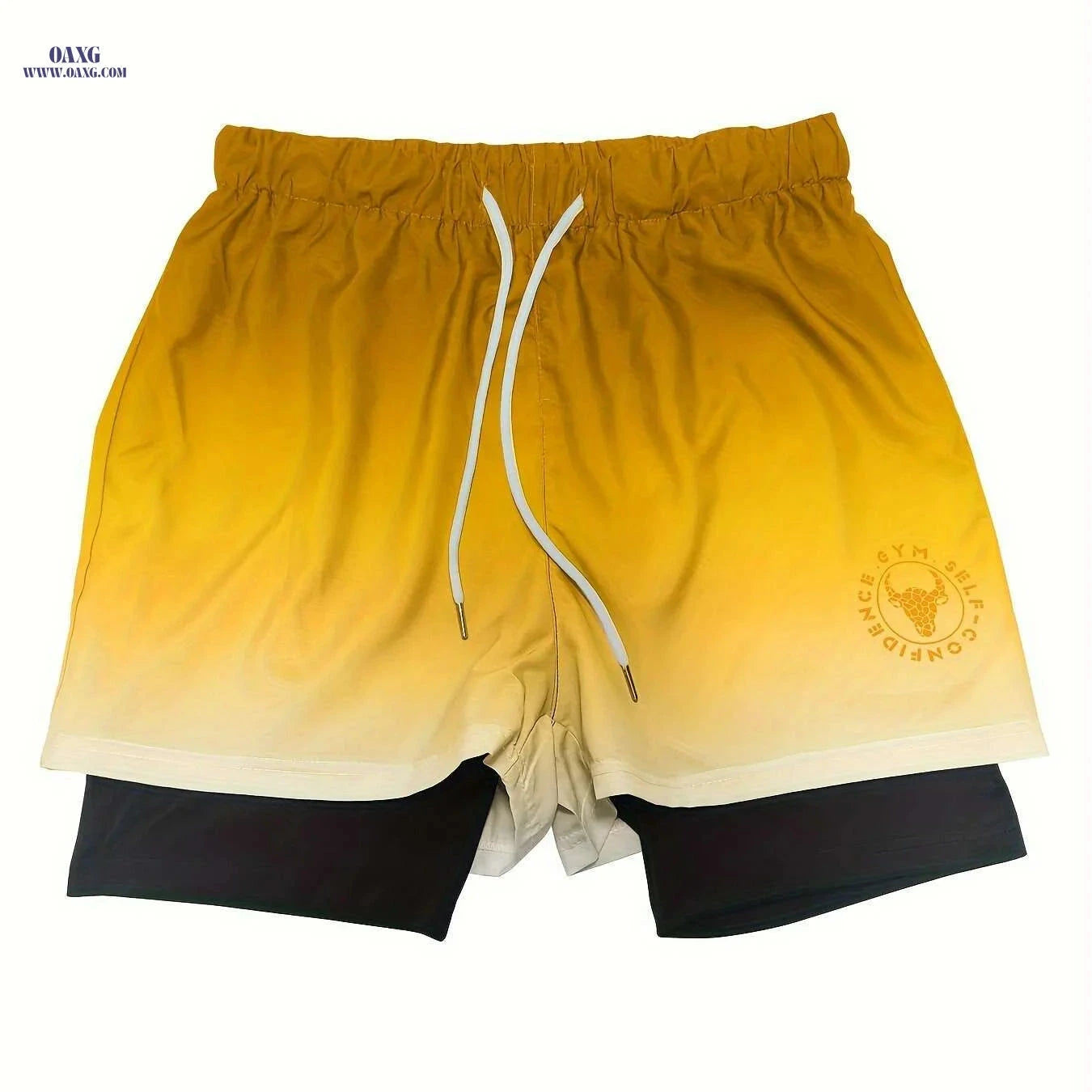Men's Gradient Athletic Shorts - Breathable, Adjustable Drawstring, Black to Gray   OAXG 