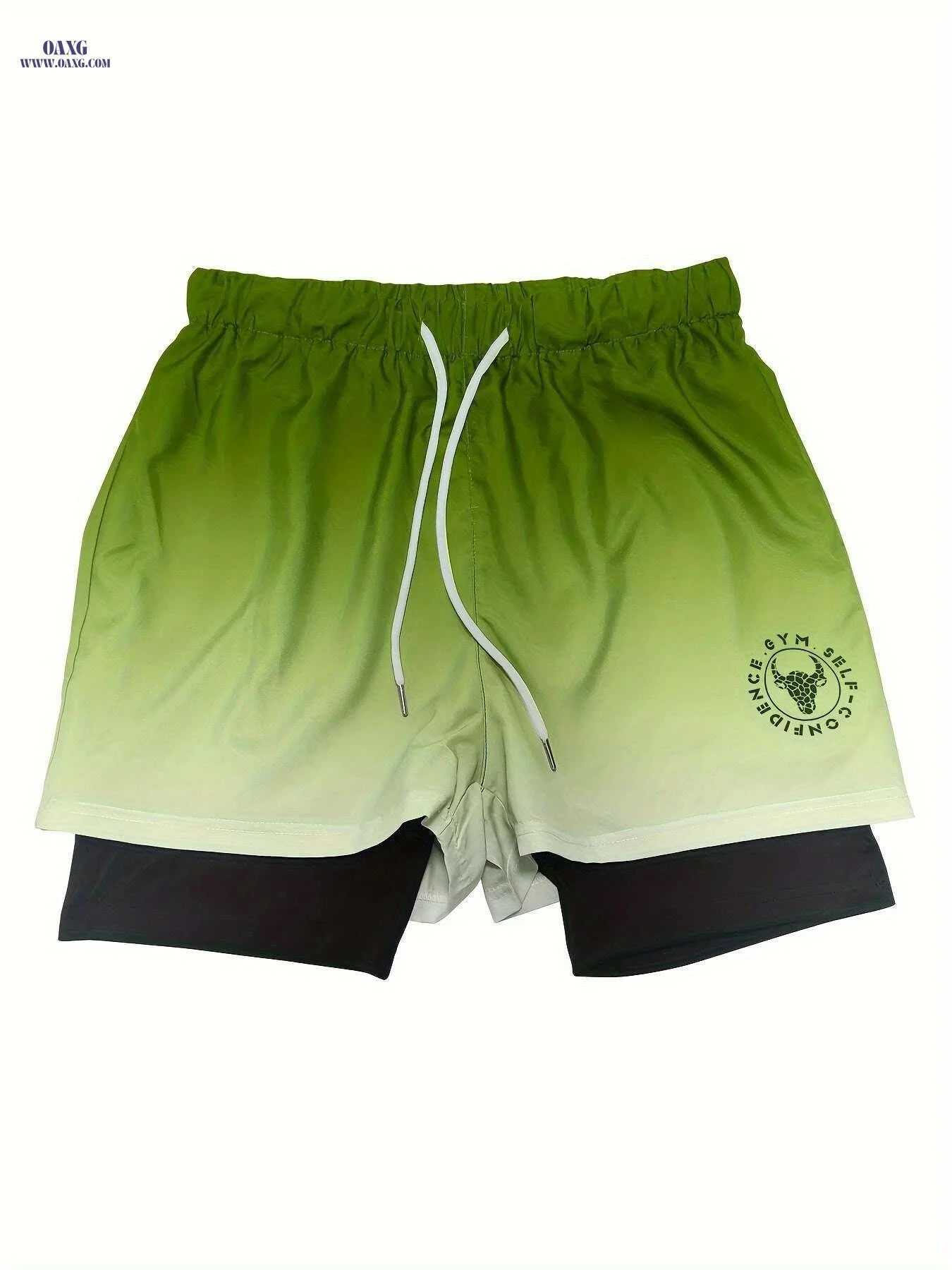 Men's Gradient Athletic Shorts - Breathable, Adjustable Drawstring, Black to Gray   OAXG 