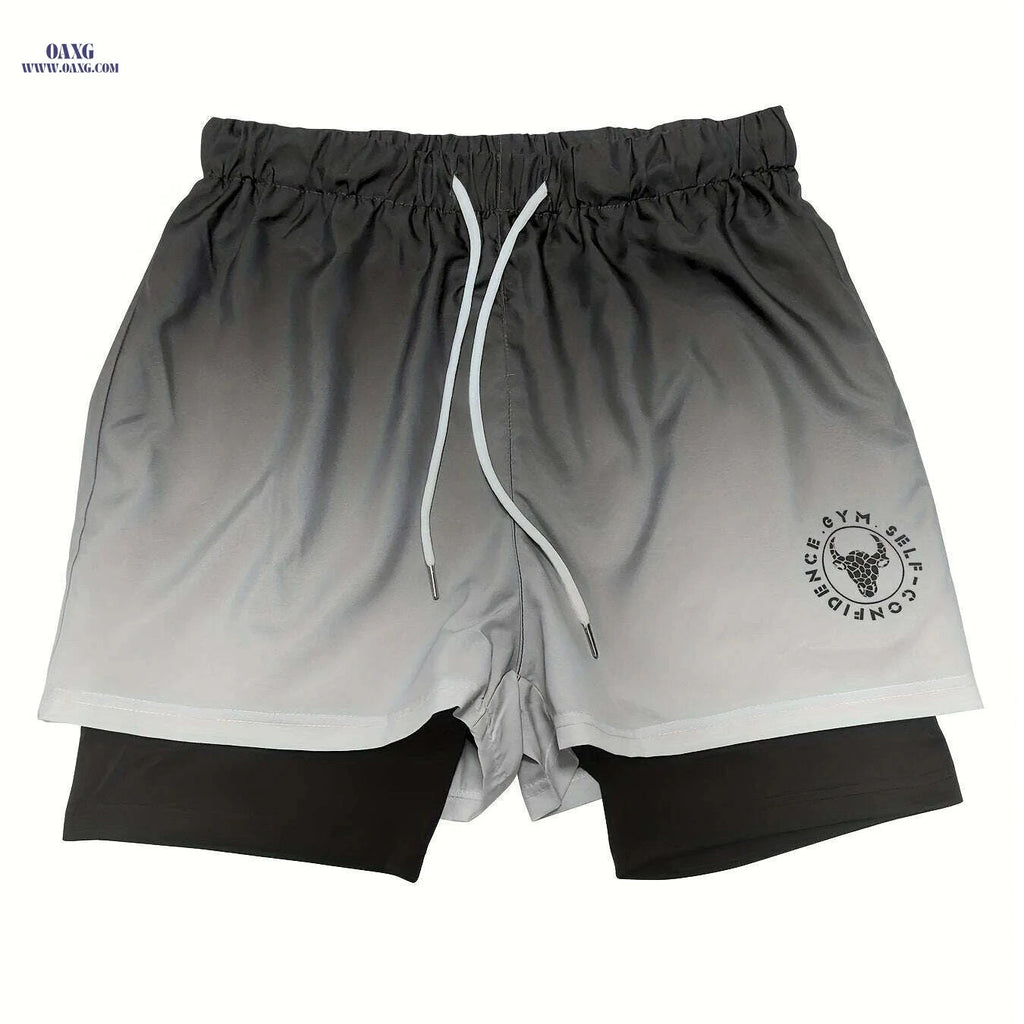 Men's Gradient Athletic Shorts - Breathable, Adjustable Drawstring, Black to Gray   OAXG Charcoal / S
