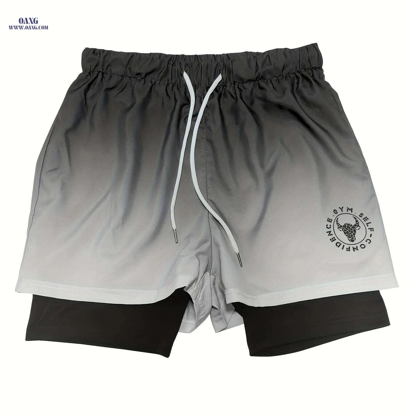 Men's Gradient Athletic Shorts - Breathable, Adjustable Drawstring, Black to Gray   OAXG Charcoal / S