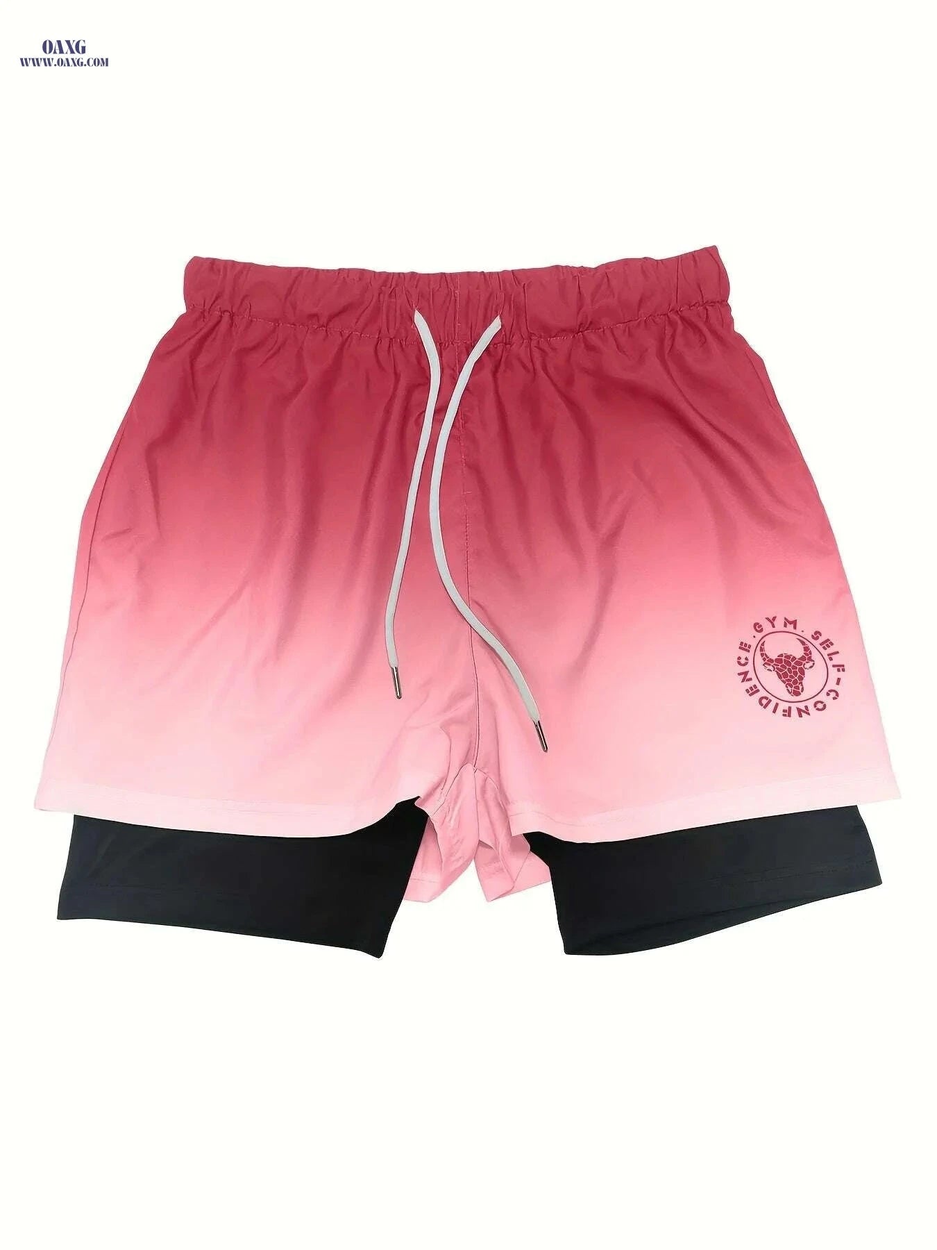 Men's Gradient Athletic Shorts - Breathable, Adjustable Drawstring, Black to Gray   OAXG 