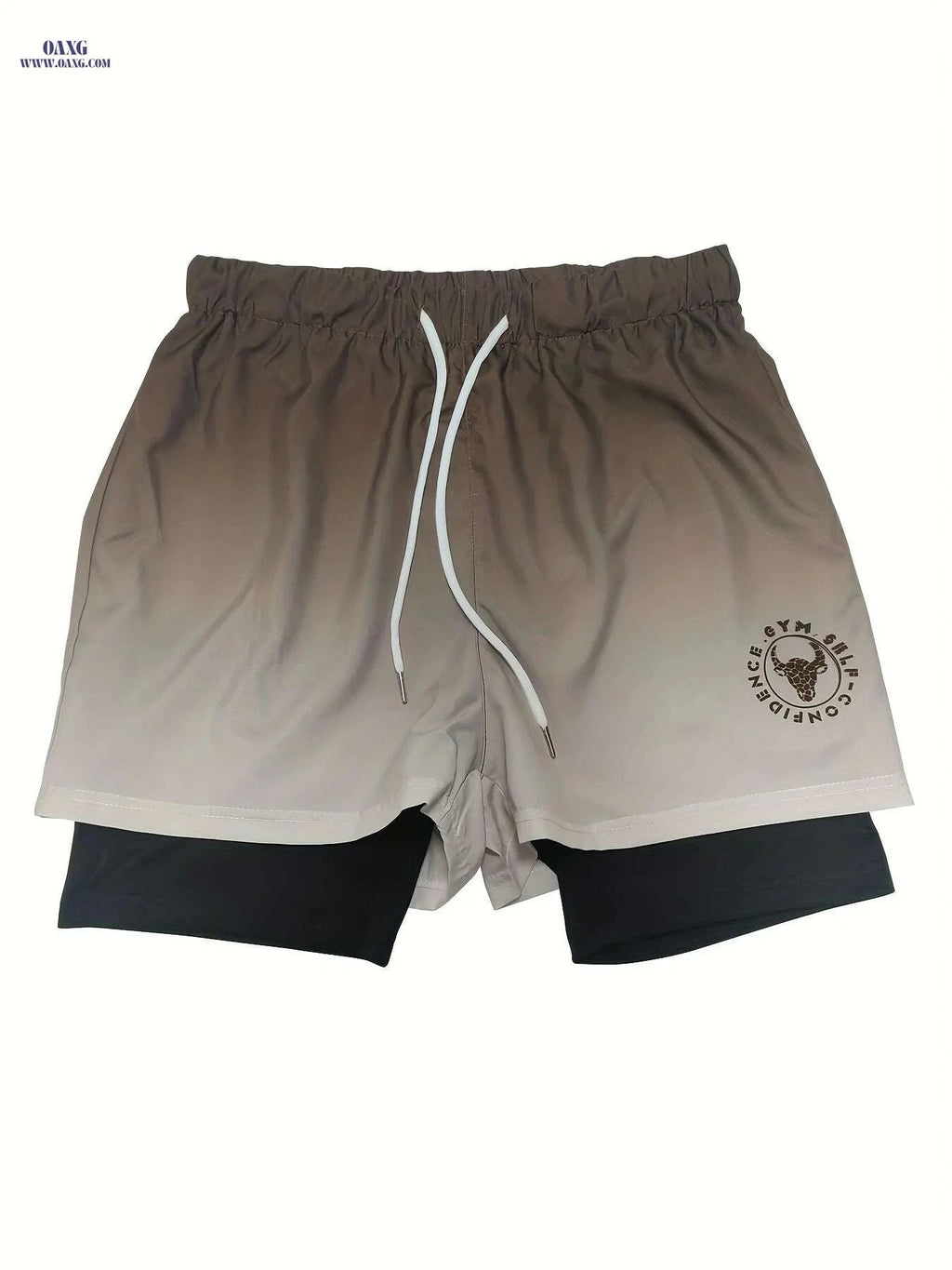Men's Gradient Athletic Shorts - Breathable, Adjustable Drawstring, Black to Gray   OAXG 