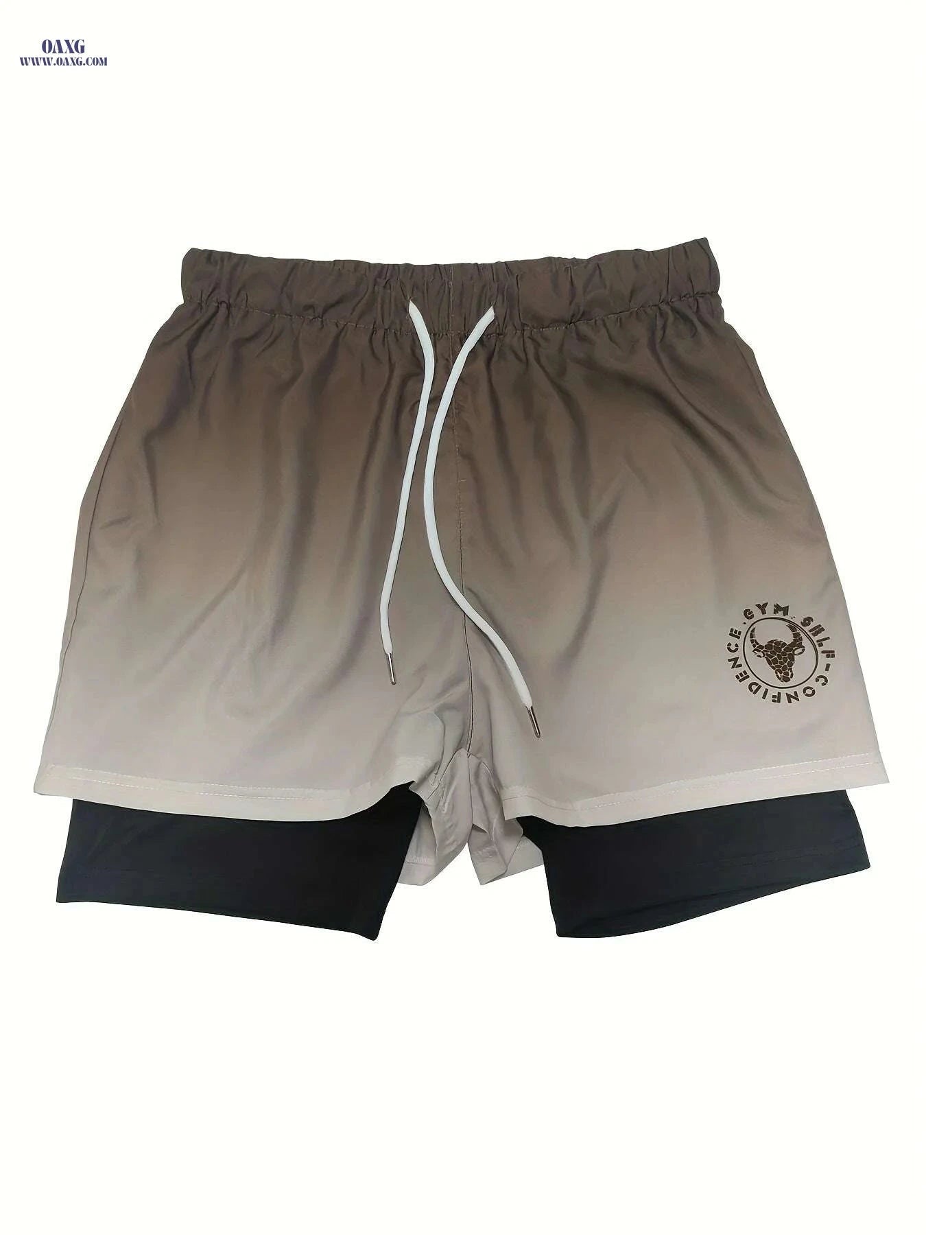 Men's Gradient Athletic Shorts - Breathable, Adjustable Drawstring, Black to Gray   OAXG 