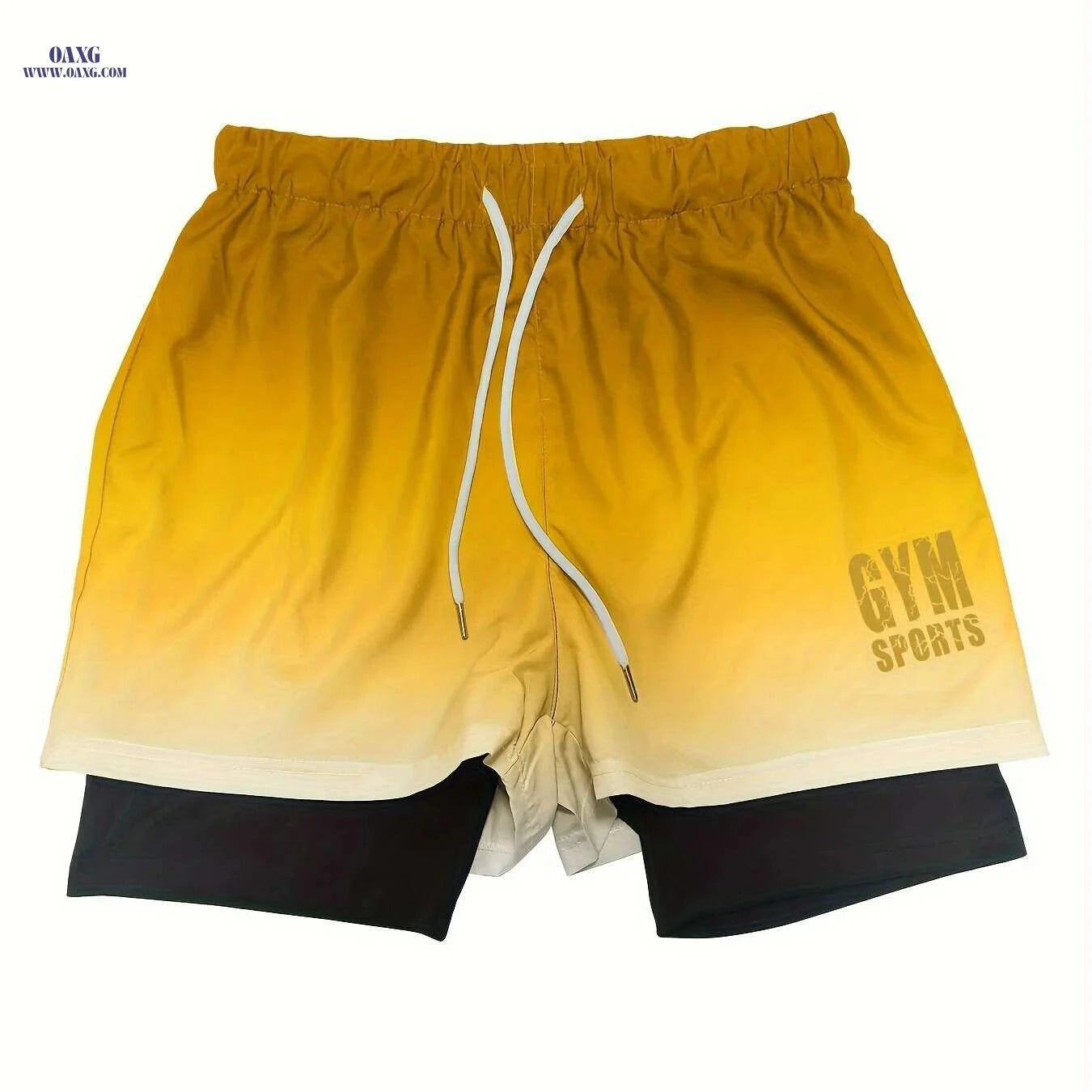 Men's Gradient Athletic Shorts - Breathable, Adjustable Drawstring, Black to Gray   OAXG 