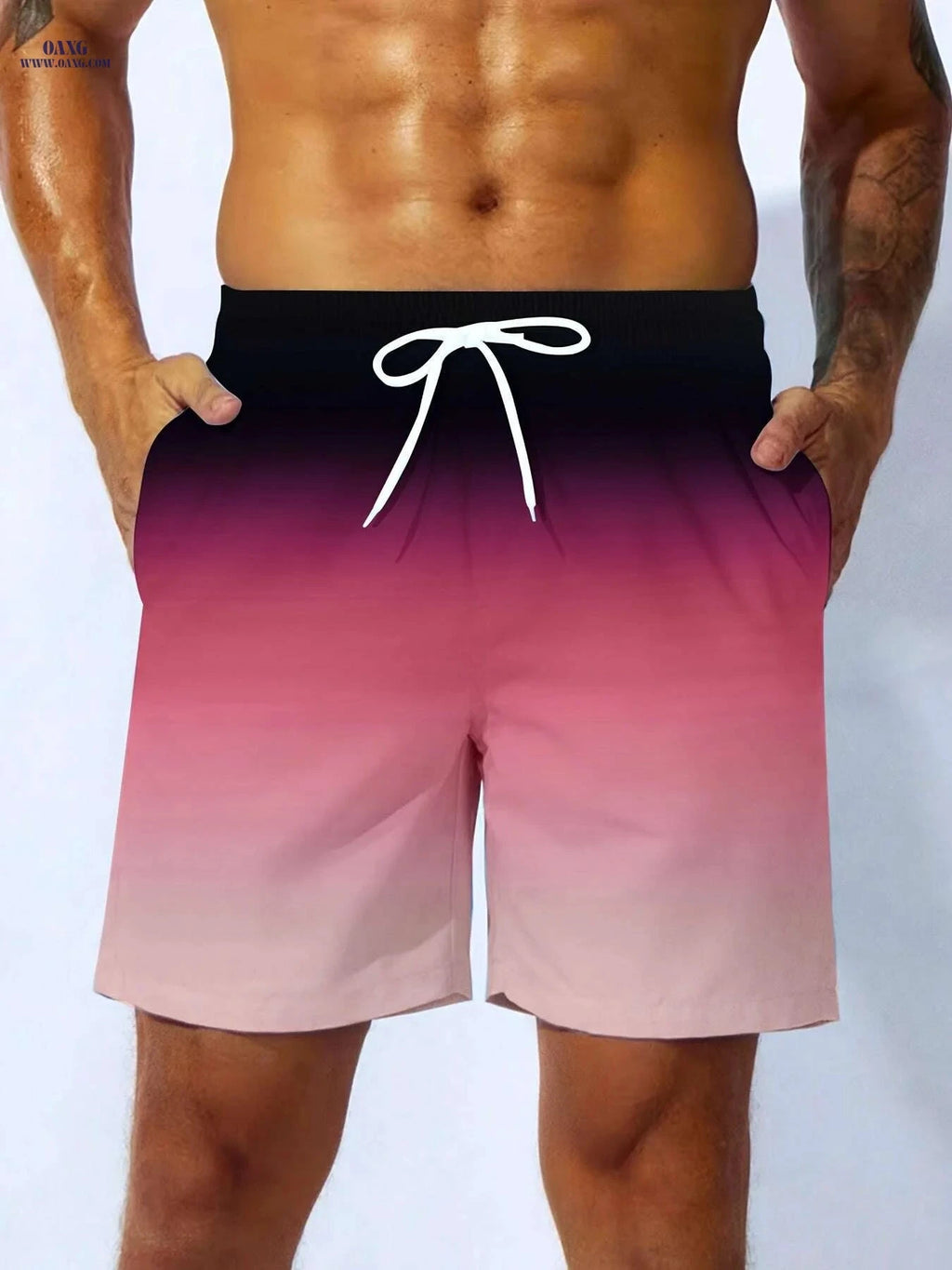 Men's Gradient Casual Beach Shorts - Lightweight, Ombre Design, Relaxed Fit   OAXG 【Red】 / S