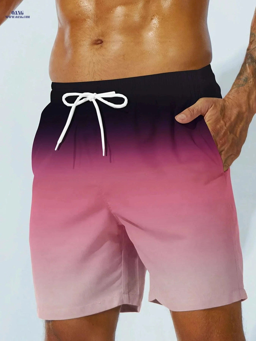 Men's Gradient Casual Beach Shorts - Lightweight, Ombre Design, Relaxed Fit   OAXG 【Red】 / S