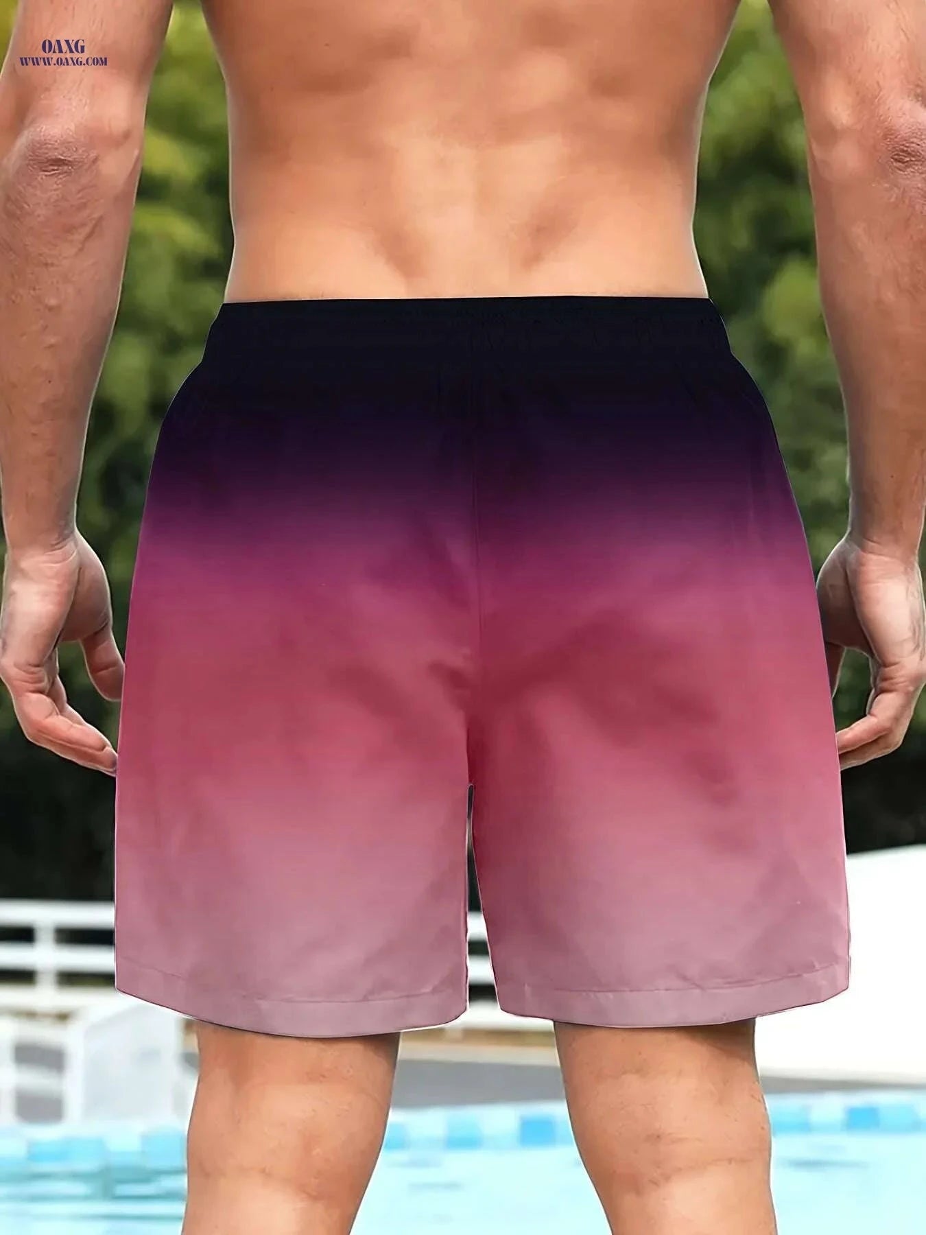 Men's Gradient Casual Beach Shorts - Lightweight, Ombre Design, Relaxed Fit   OAXG 【Red】 / S
