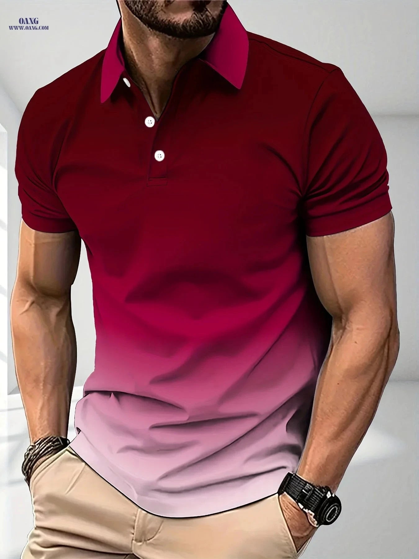 Men's Gradient Color T-Shirt - Short Sleeve Casual Top for Summer   OAXG 