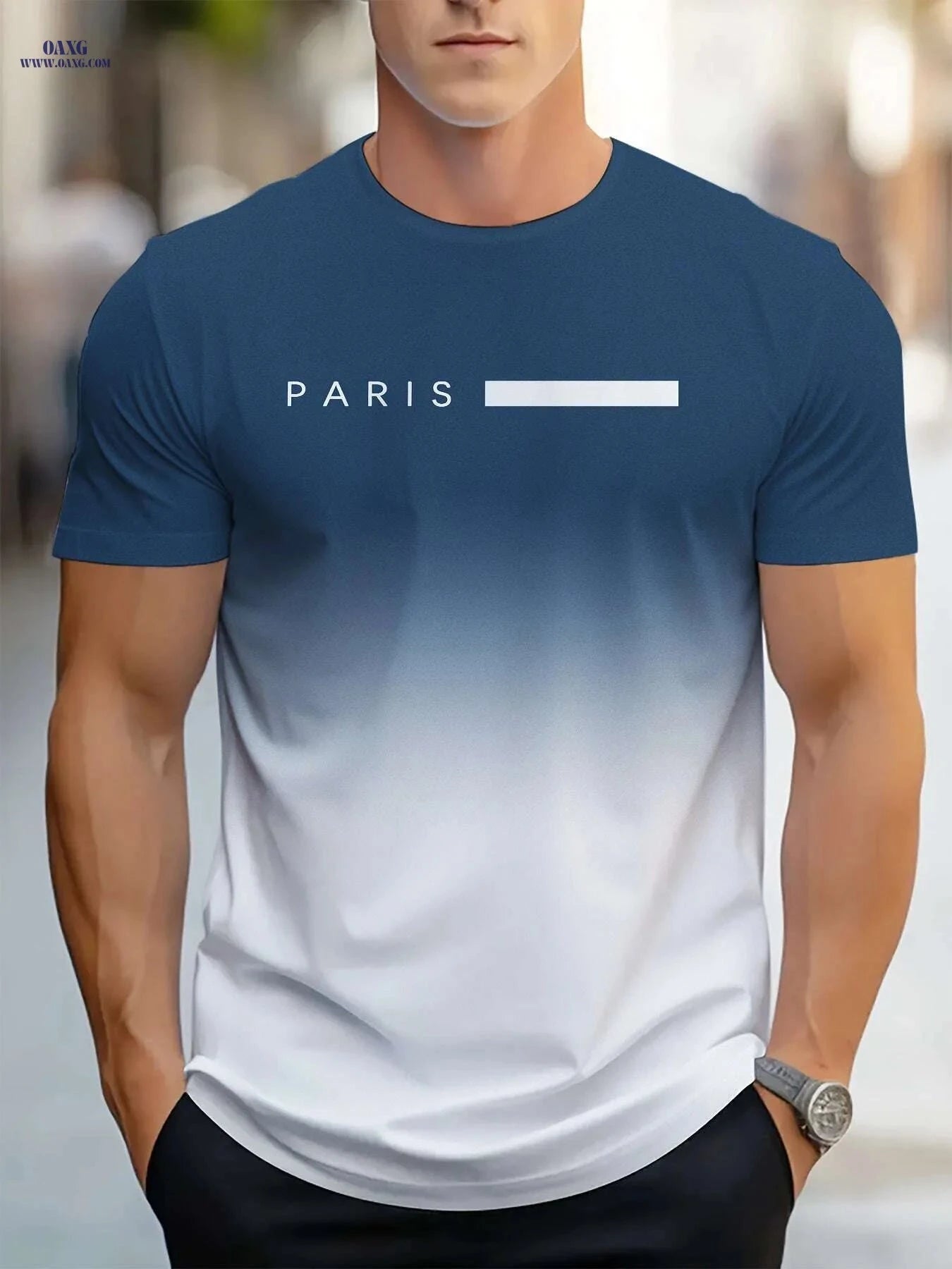 Men's Gradient Graphic Print Tee - Casual Crew Neck Summer Shirt   OAXG Peacock Blue / M