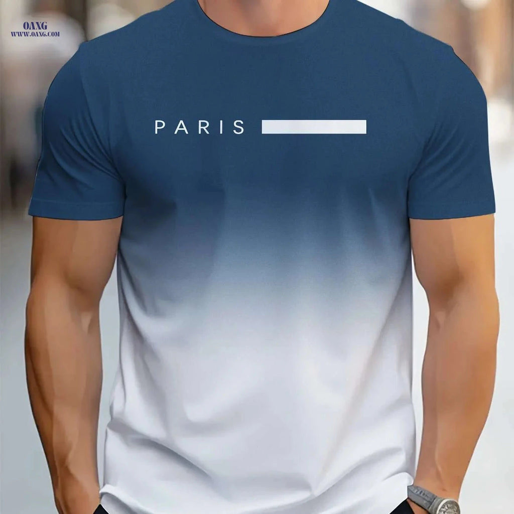 Men's Gradient Graphic Print Tee - Casual Crew Neck Summer Shirt   OAXG Peacock Blue / M