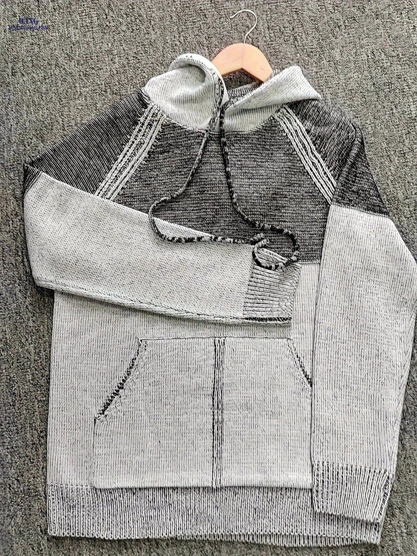 Men's Gradient Hooded Sweater - Casual Winter Wear, 100% Acrylic   OAXG Multicolor / FR S