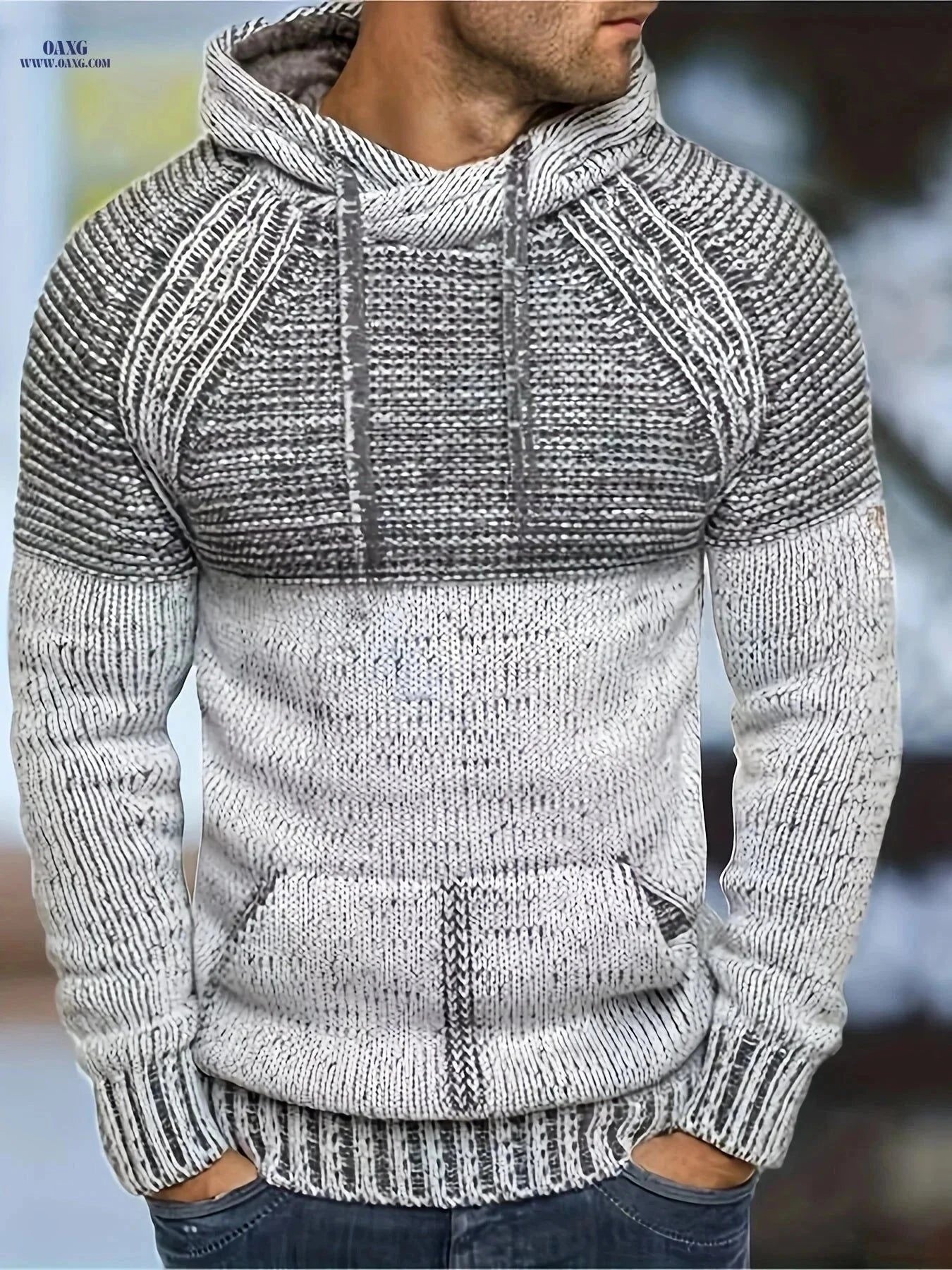 Men's Gradient Hooded Sweater - Casual Winter Wear, 100% Acrylic   OAXG Multicolor / FR S