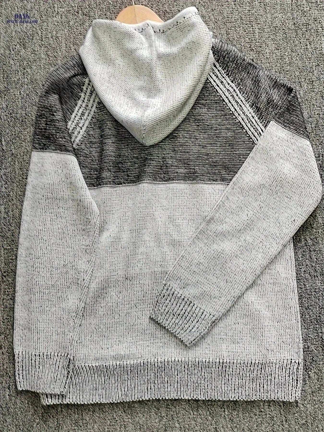 Men's Gradient Hooded Sweater - Casual Winter Wear, 100% Acrylic   OAXG Multicolor / FR S