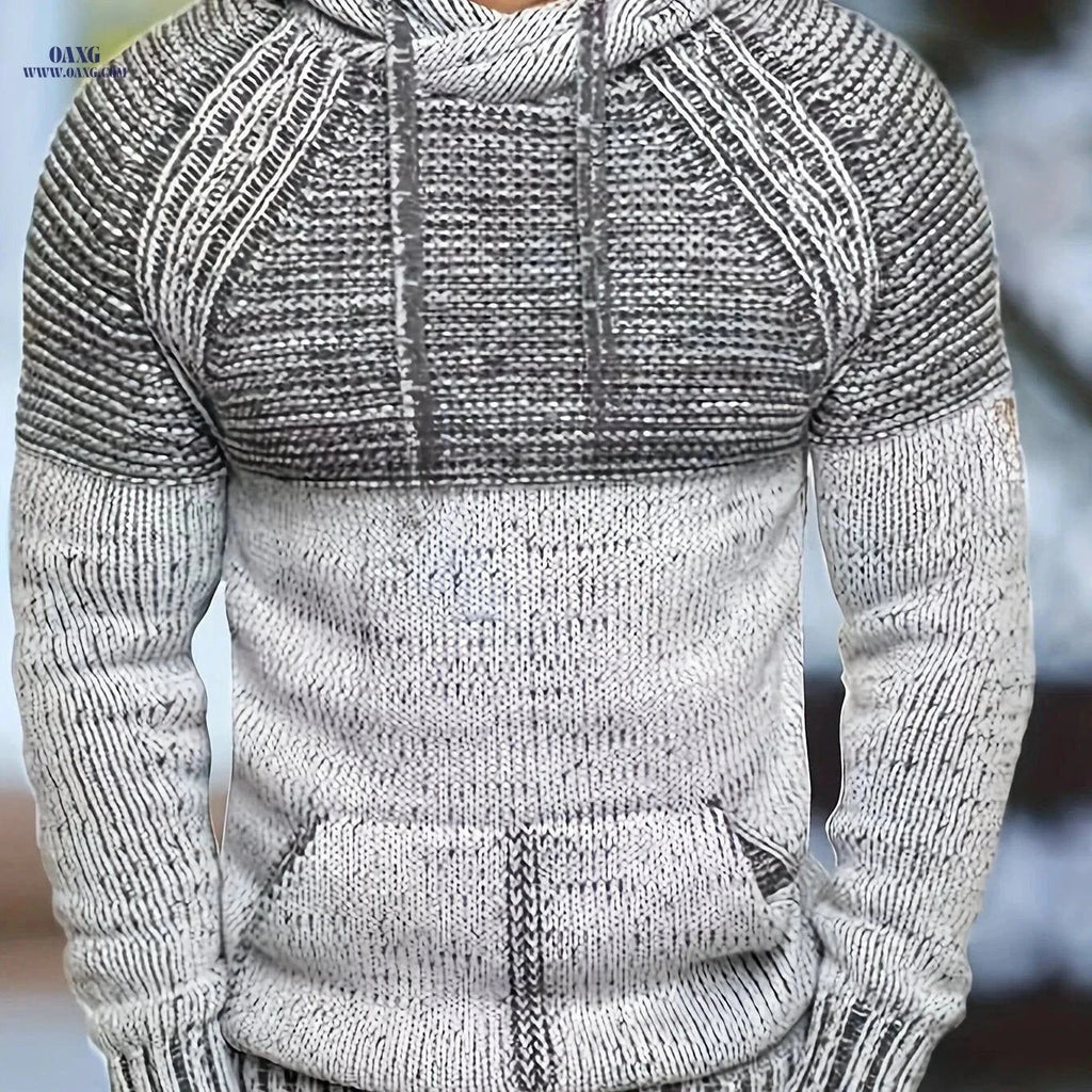 Men's Gradient Hooded Sweater - Casual Winter Wear, 100% Acrylic   OAXG Multicolor / FR S