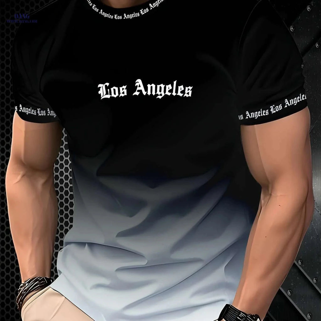 Men's Gradient Los Angeles T-Shirt - Casual Black to White Tee   OAXG Black / S