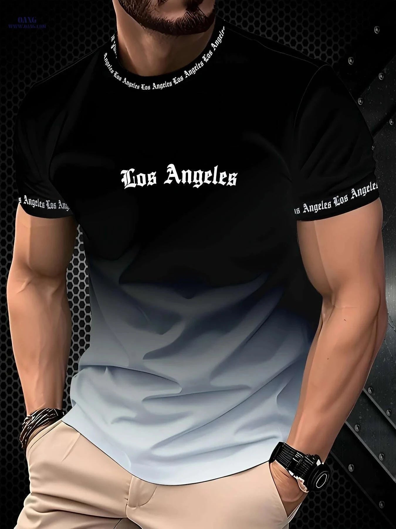 Men's Gradient Los Angeles T-Shirt - Casual Black to White Tee   OAXG Black / S