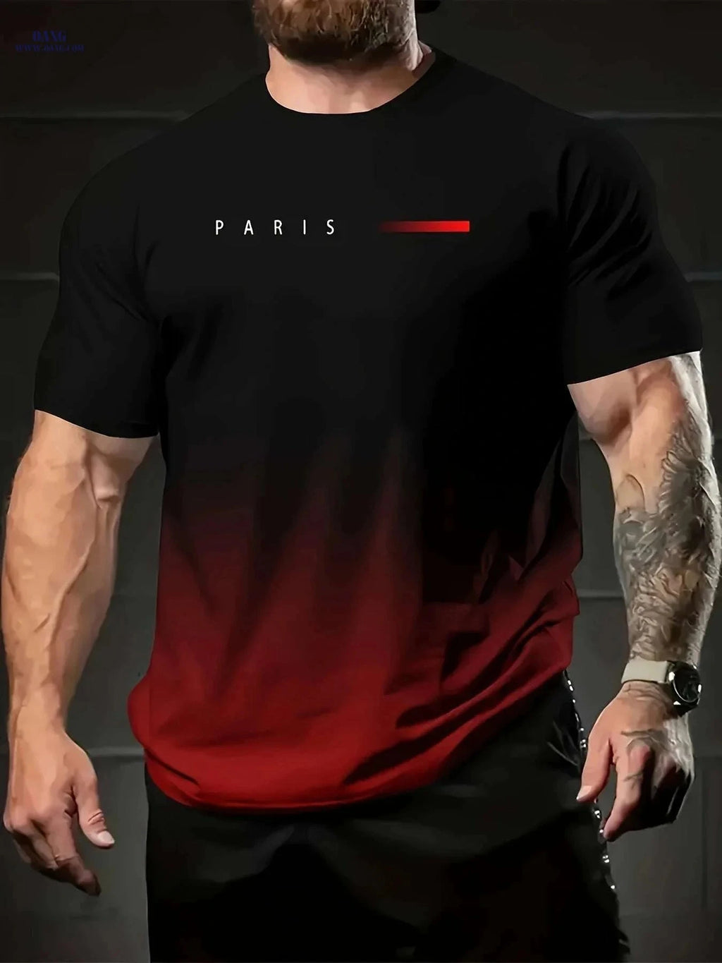 Men's Gradient Paris Graphic T-shirt - Vintage 3D Printed Tee   OAXG Mixed Color / M