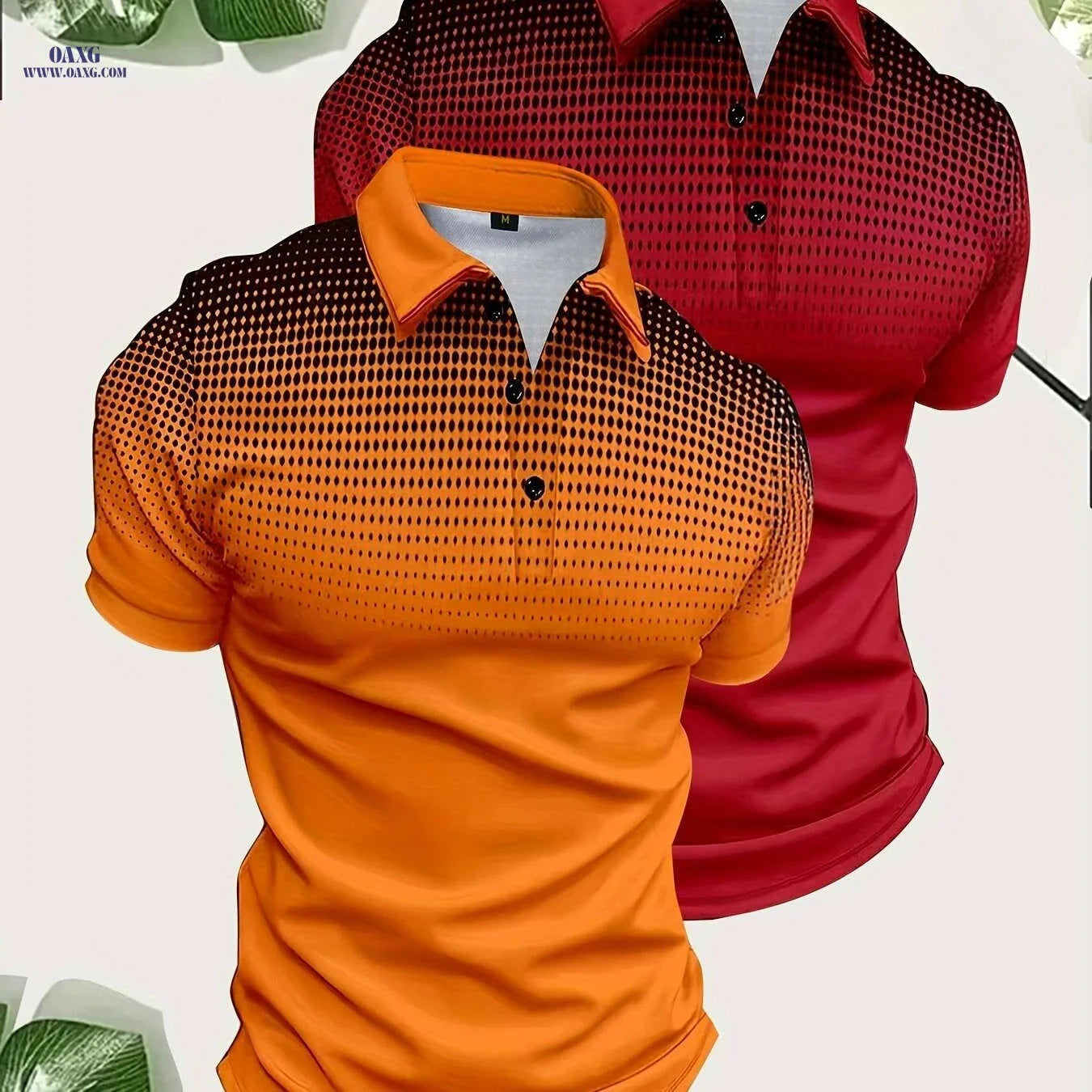 Men's Gradient Print Golf Shirts - Short Sleeve Casual Style, Regular Fit   OAXG 
