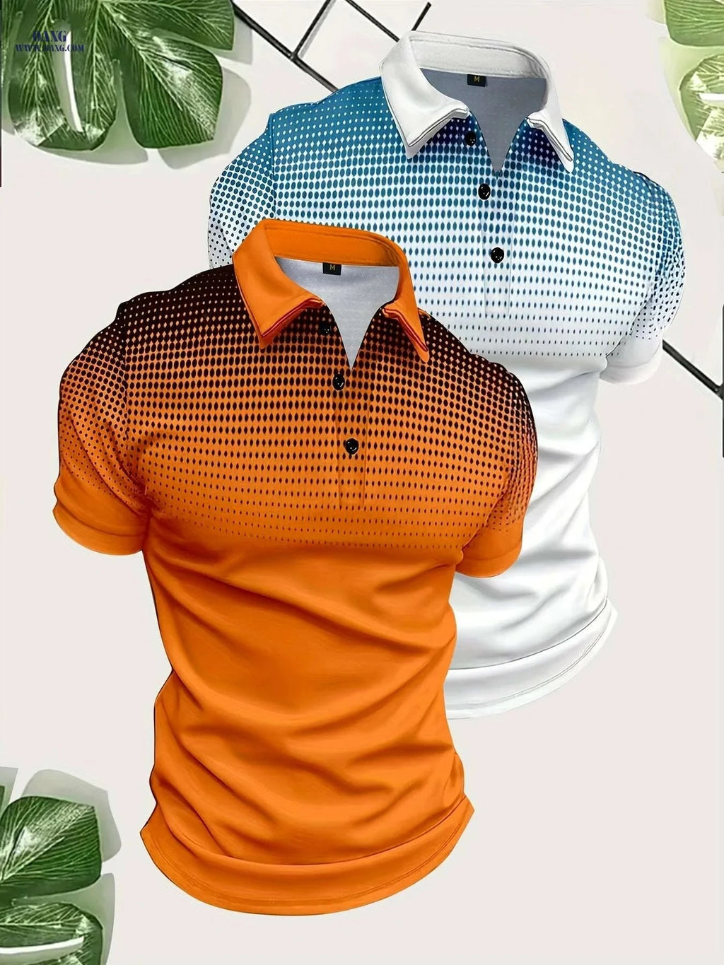 Men's Gradient Print Golf Shirts - Short Sleeve Casual Style, Regular Fit   OAXG 