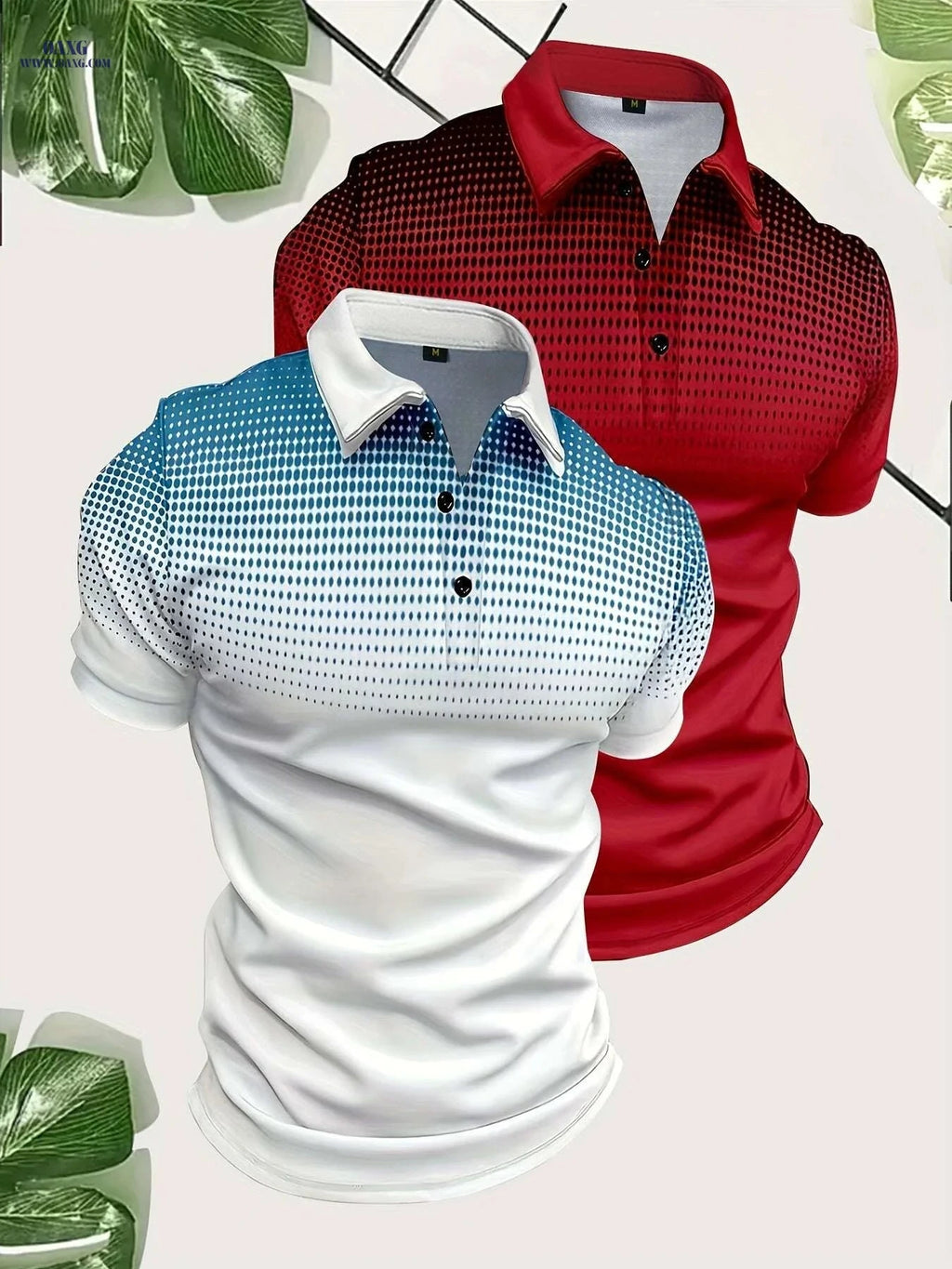 Men's Gradient Print Golf Shirts - Short Sleeve Casual Style, Regular Fit   OAXG 