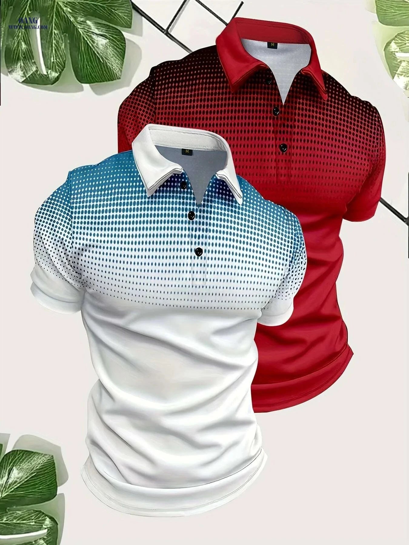 Men's Gradient Print Golf Shirts - Short Sleeve Casual Style, Regular Fit   OAXG 