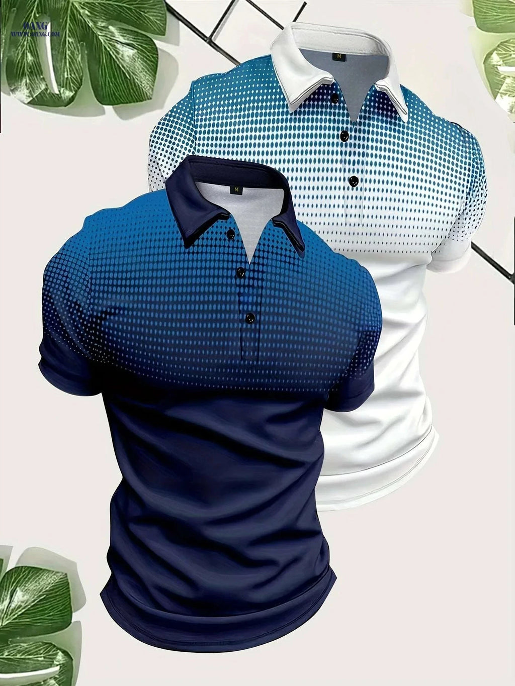 Men's Gradient Print Golf Shirts - Short Sleeve Casual Style, Regular Fit   OAXG 