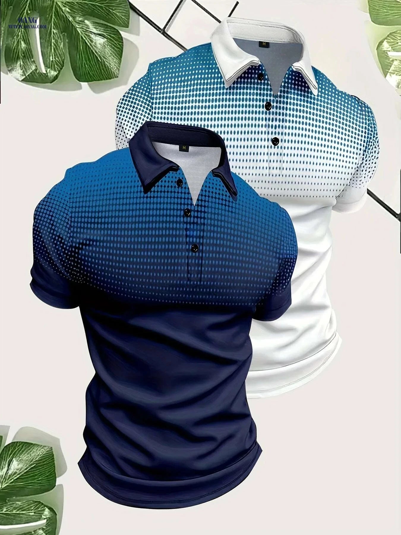 Men's Gradient Print Golf Shirts - Short Sleeve Casual Style, Regular Fit   OAXG 